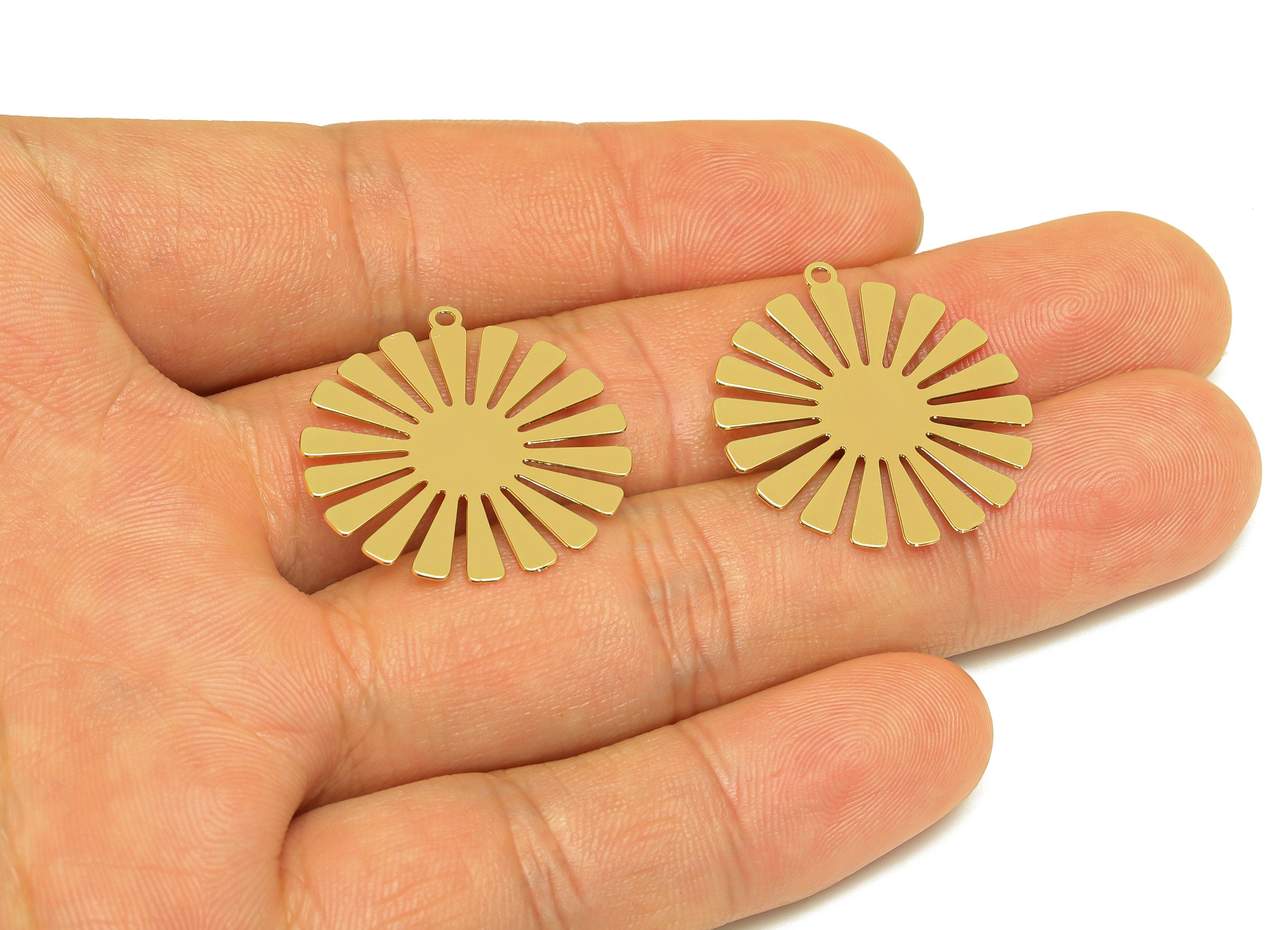 Brass Flower Earring Charm - Brass Round Earring Charm - Brass Circle Pendant - 18K Real Gold Plating - 27.2x25.32x0.44m - RGP7162 - DOMEDBAZAAR
