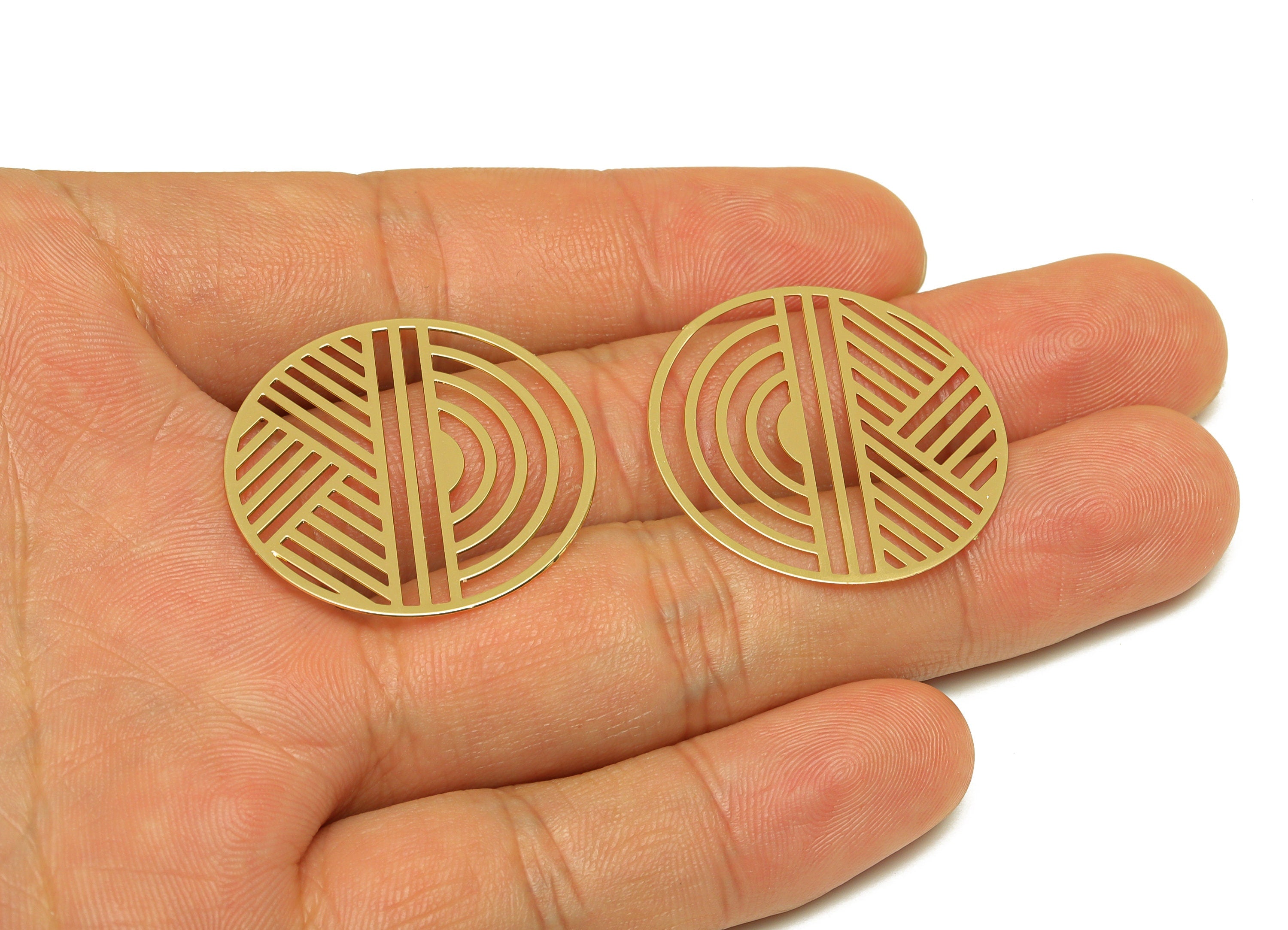 Brass Round Earring Charm - Brass Geometry Earring Charm - Brass Hollow Geometry Charm - 18K Real Gold Plating - 30x30x0.36mm - RGP7166 - DOMEDBAZAAR