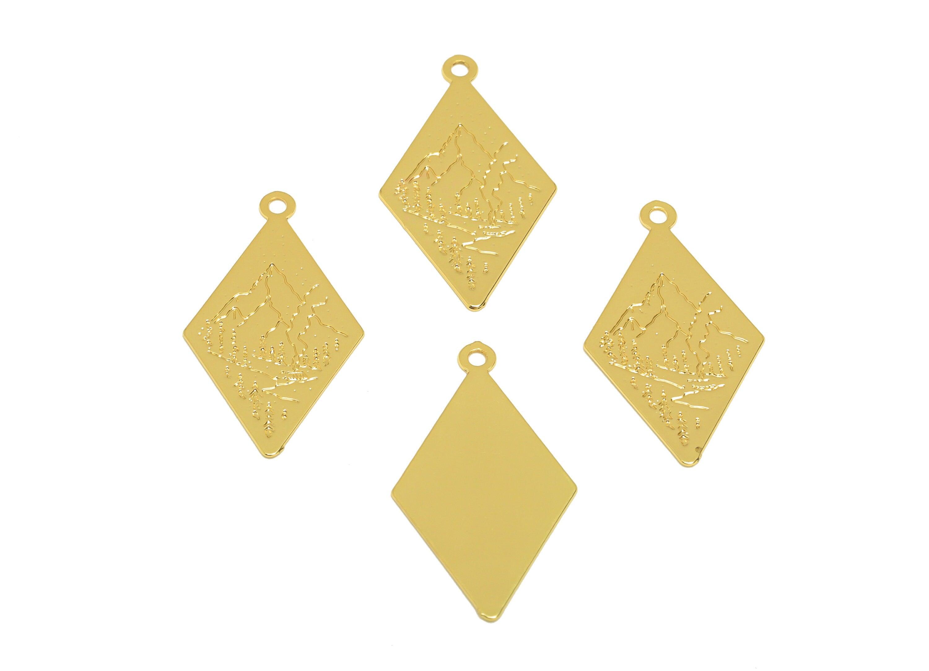 Brass Earring Charm - Brass Mountains and rivers Earring Charm - Diamond Nature Pendant - 18K Real Gold Plating - 22x12x0.45mm - RGP7179 - DOMEDBAZAAR