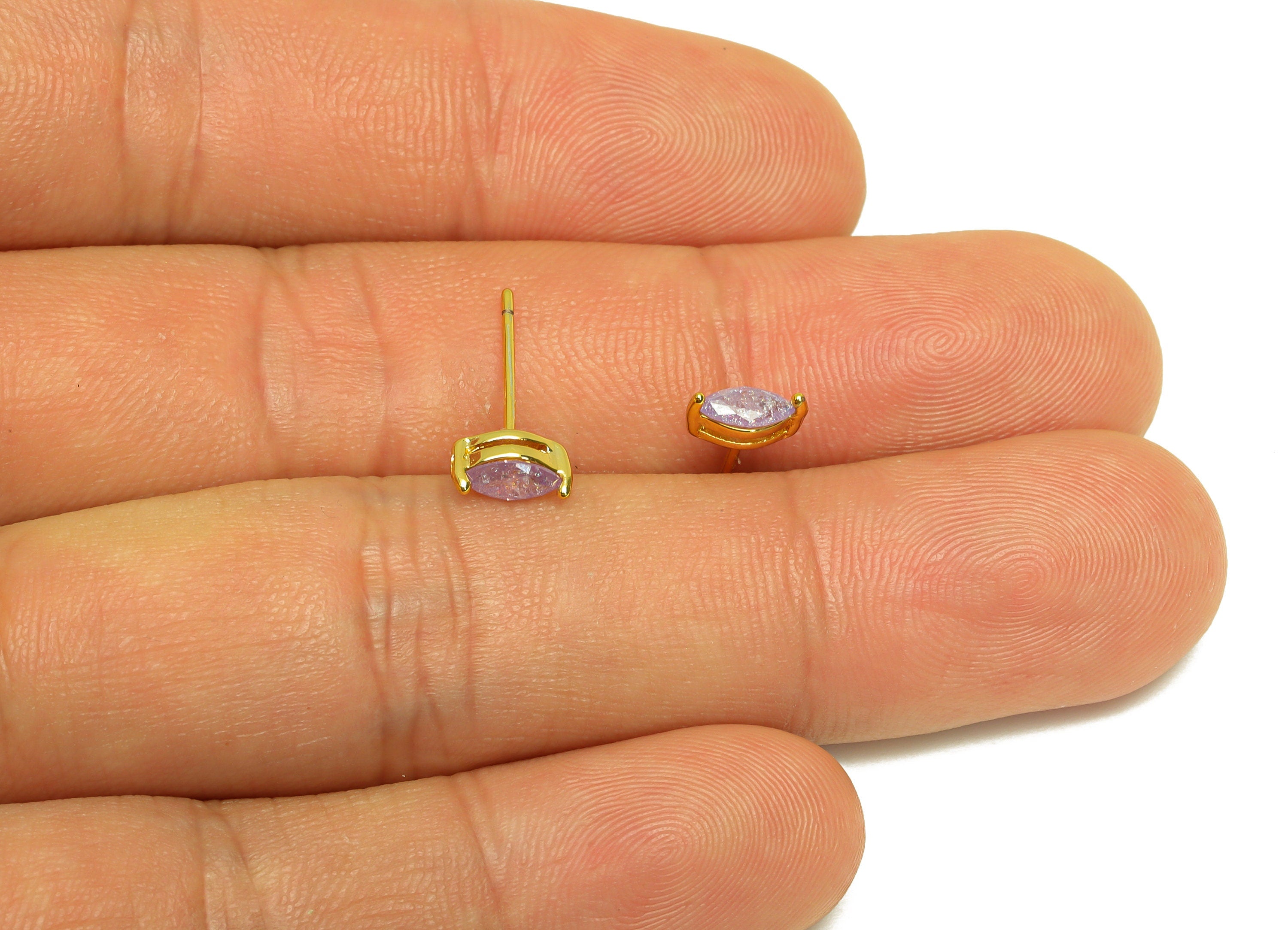 Brass Marquise CZ Earring Stud - Brass Purple Zircon Earring Post - Geometry Earring Post - 18K Real Gold Plating - 15x7x0.6mm -RGP7180A - DOMEDBAZAAR