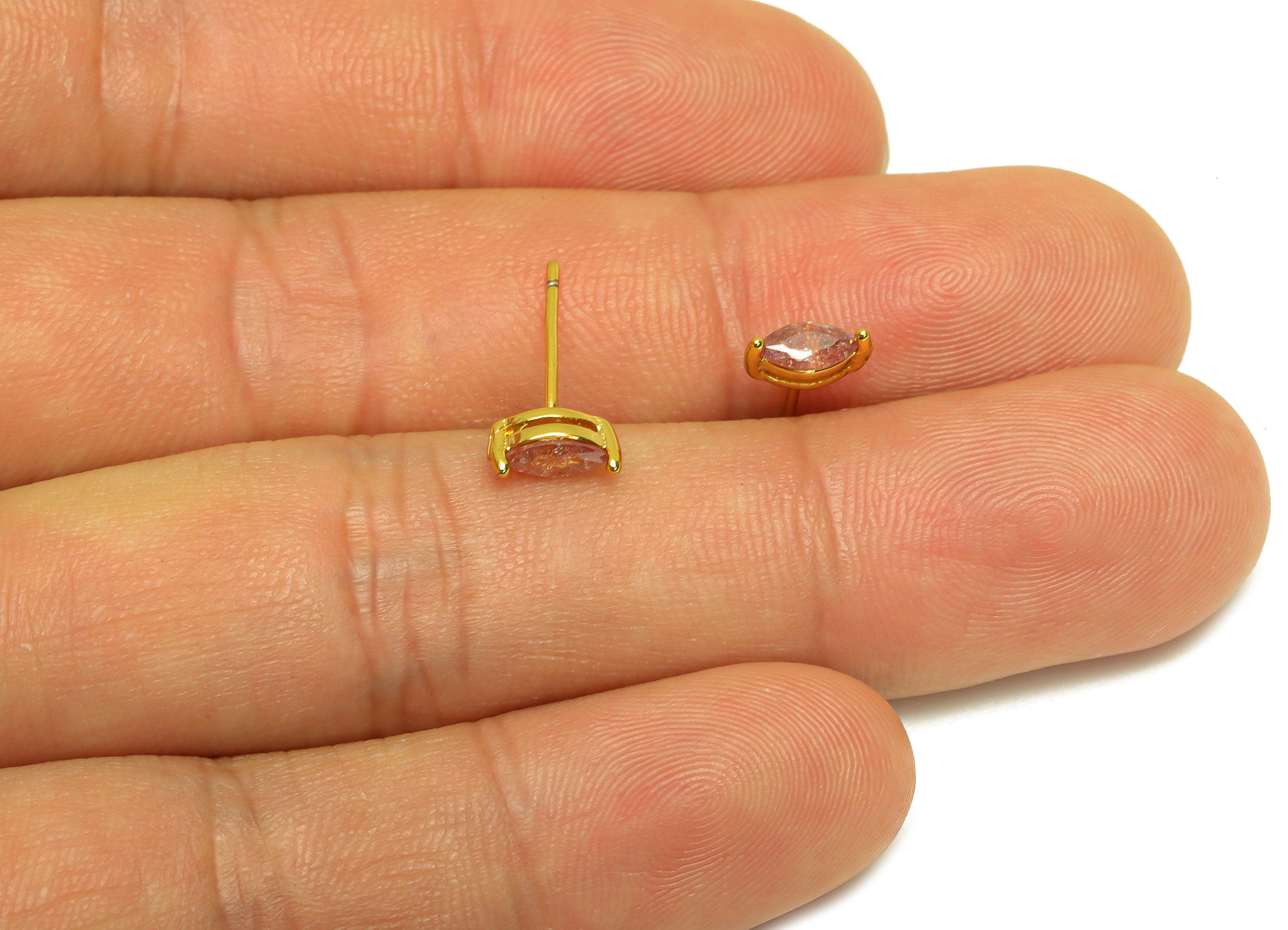 Brass Marquise Earring Stud - Brass Crystal Purple Zircon Earring Post - Geometry Earring Post - 18K Real Gold Plating - 15x7x0.6mm-RGP7180G - DOMEDBAZAAR