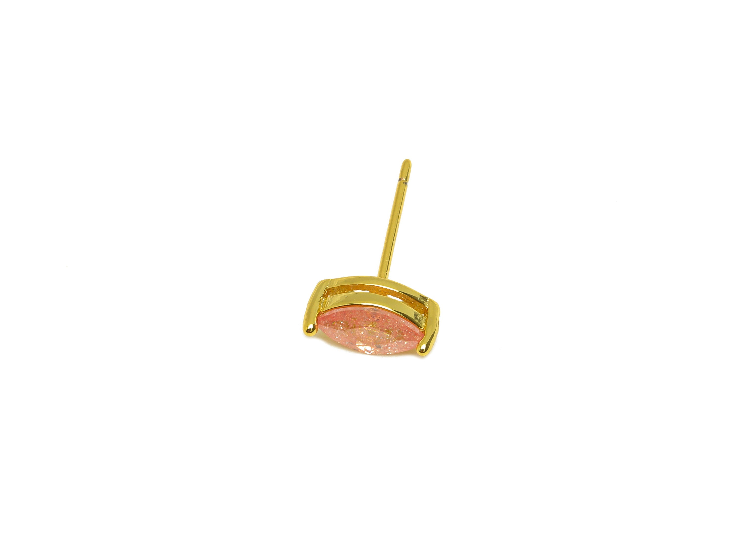 Brass Marquise CZ Earring Stud - Brass Pink Zircon Earring Post - Geometry Earring Post - 18K Real Gold Plating - 16x9x0.76mm - RGP7181B - DOMEDBAZAAR