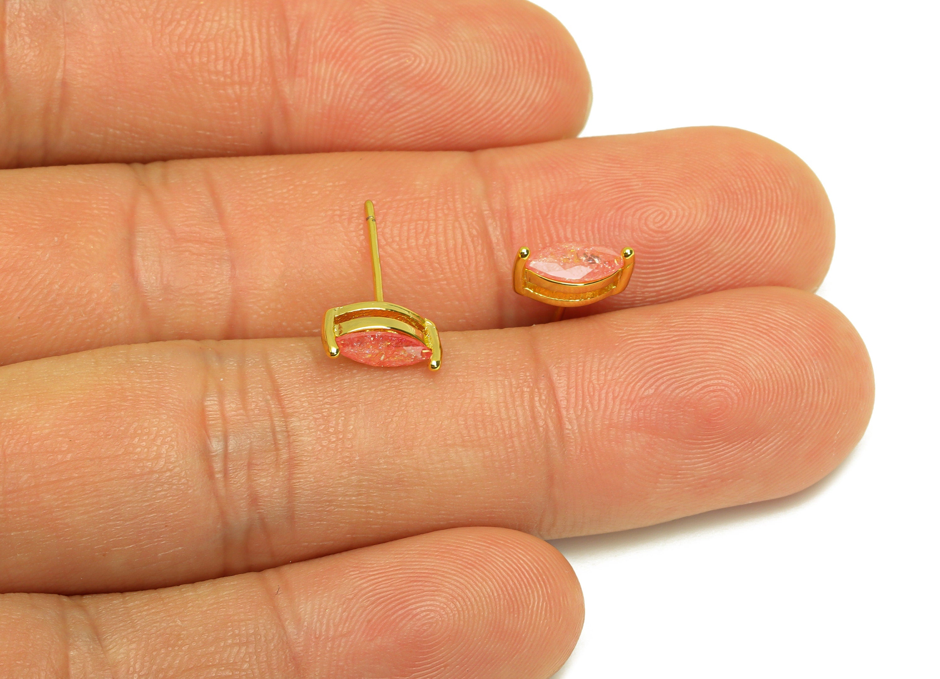 Brass Marquise CZ Earring Stud - Brass Pink Zircon Earring Post - Geometry Earring Post - 18K Real Gold Plating - 16x9x0.76mm - RGP7181B - DOMEDBAZAAR