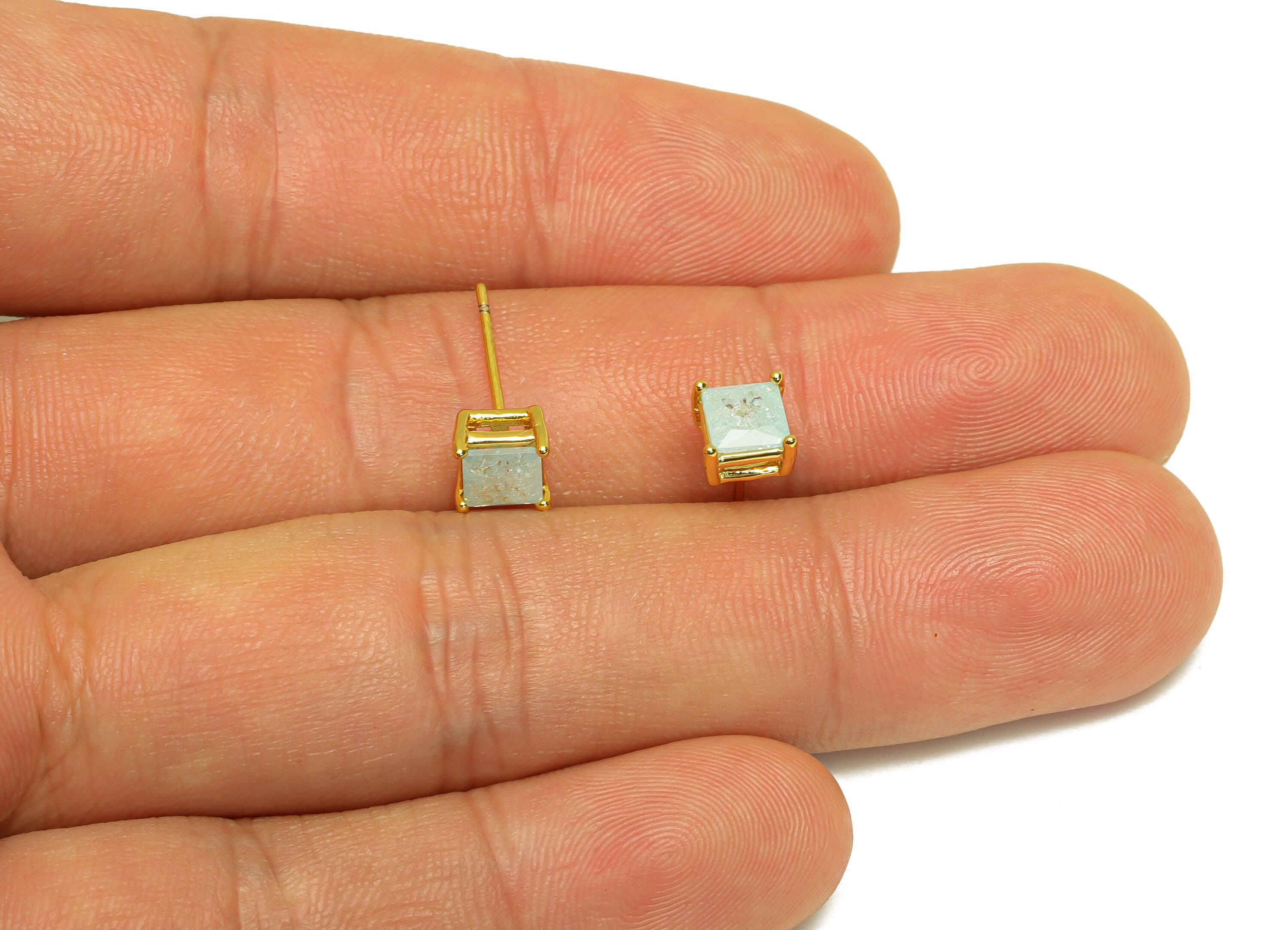 Brass Square CZ Earring Stud - Brass Crystal Blue Zircon Earring Post - Geometry Earring Post - 18K Real Gold Plating - 16x6x0.66mm-RGP7183B - DOMEDBAZAAR