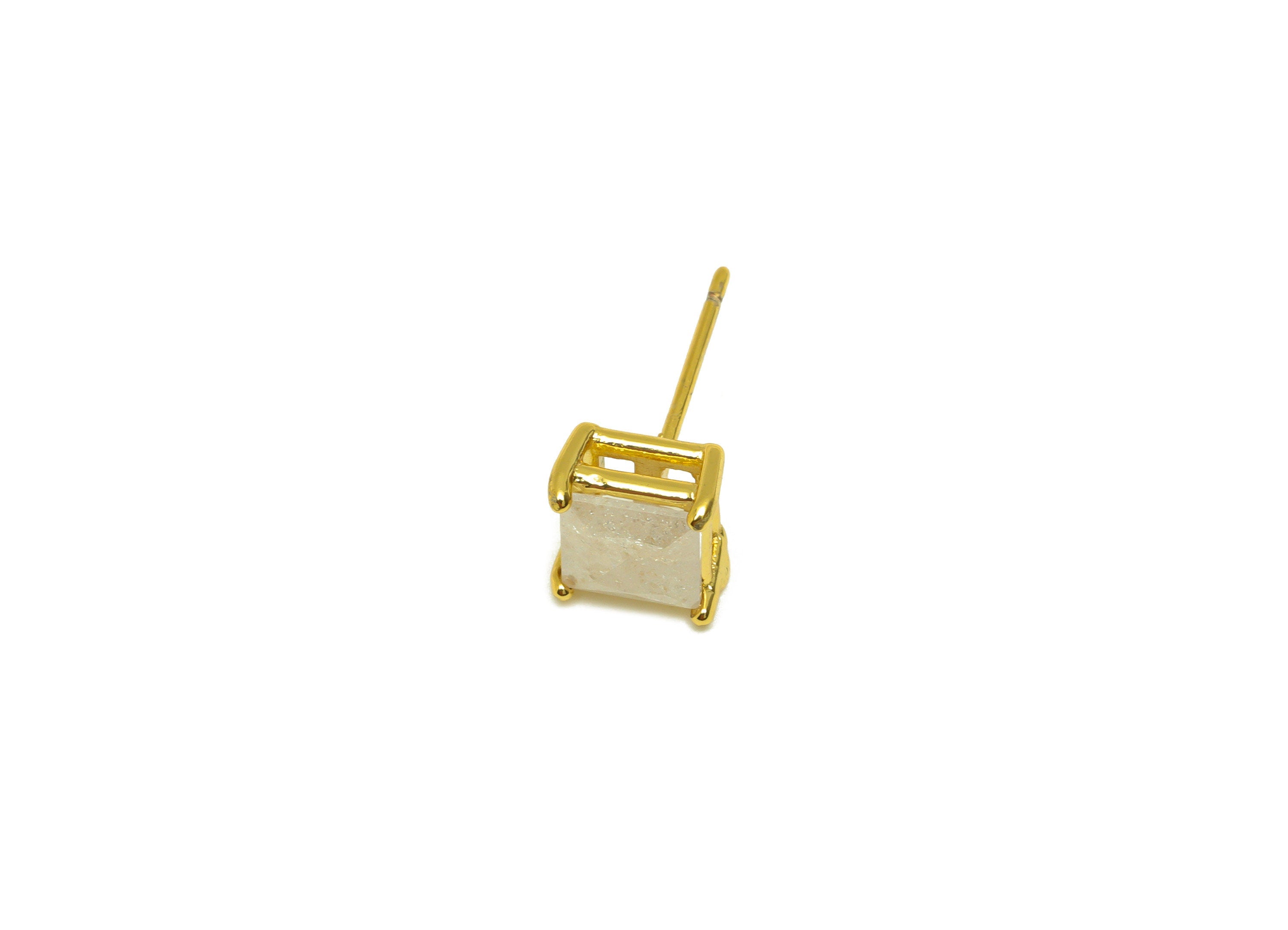 Brass Square CZ Earring Stud - Brass White Cubic Zircon Earring Post - Geometry Earring Post - 18K Real Gold Plating - 16x7x0.72mm -RGP7184B - DOMEDBAZAAR