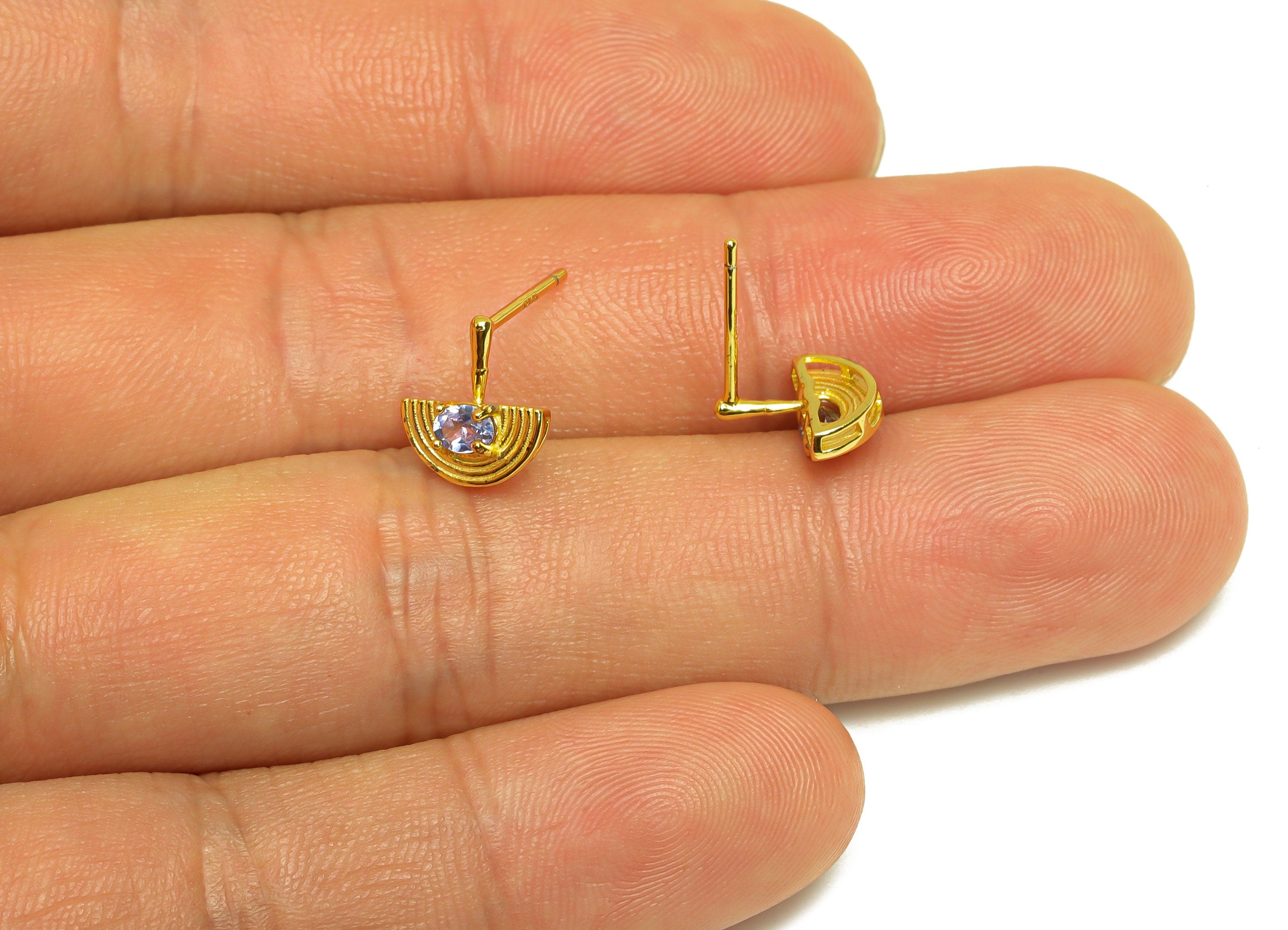 Tanzanite Earring Stud - Textured Domed Earring Post - 925 Silver Oval Earring Post - 18K Real Gold Plating Silver - 10x9x0.78mm - RGP7190 - DOMEDBAZAAR