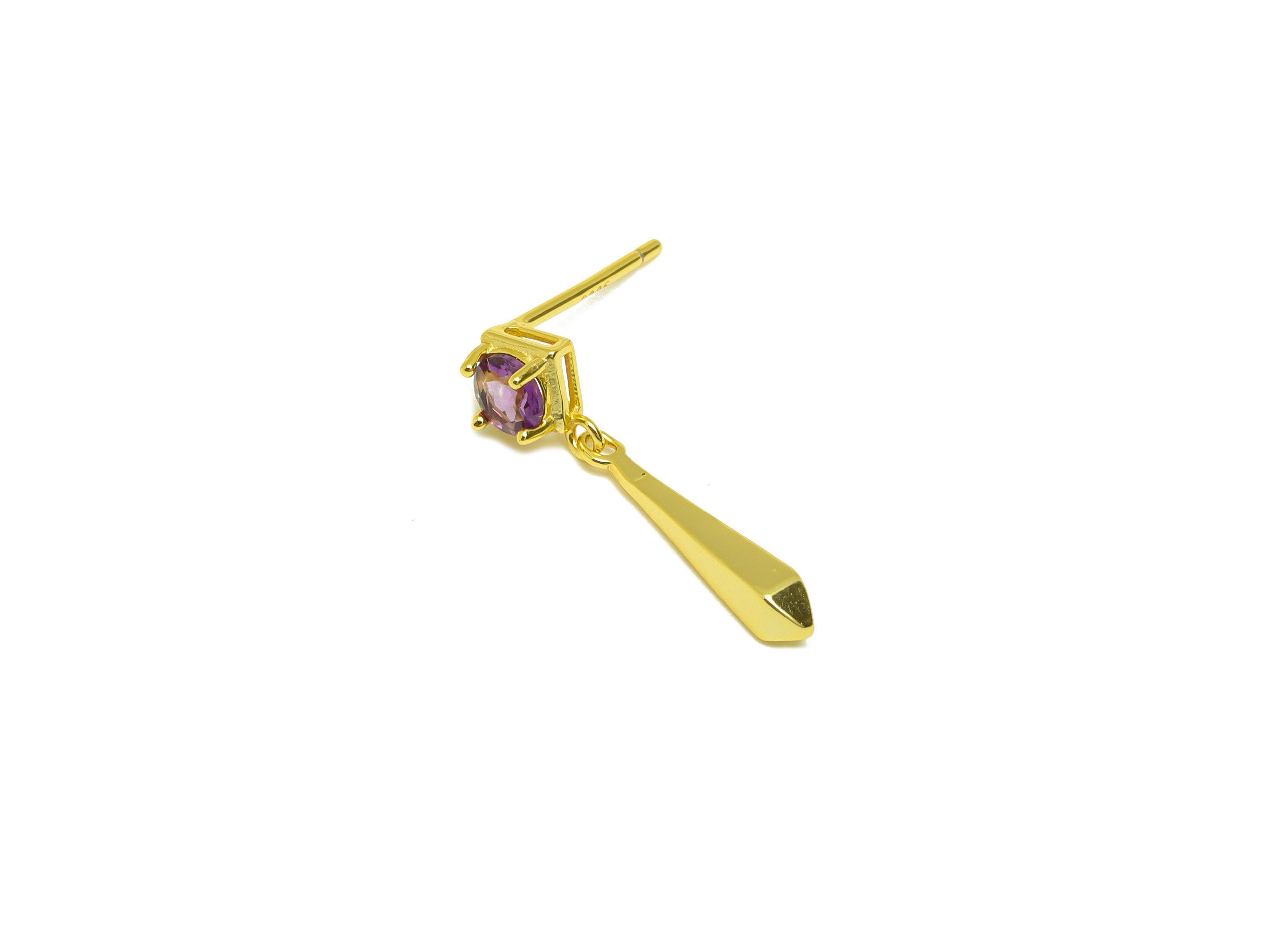 Amethyst Earring Stud - Square Dangle Stick Earring Post - 925 Silver Earring Post - 18K Real Gold Plating Silver -22.42x5x0.78mm - RGP7200 - DOMEDBAZAAR