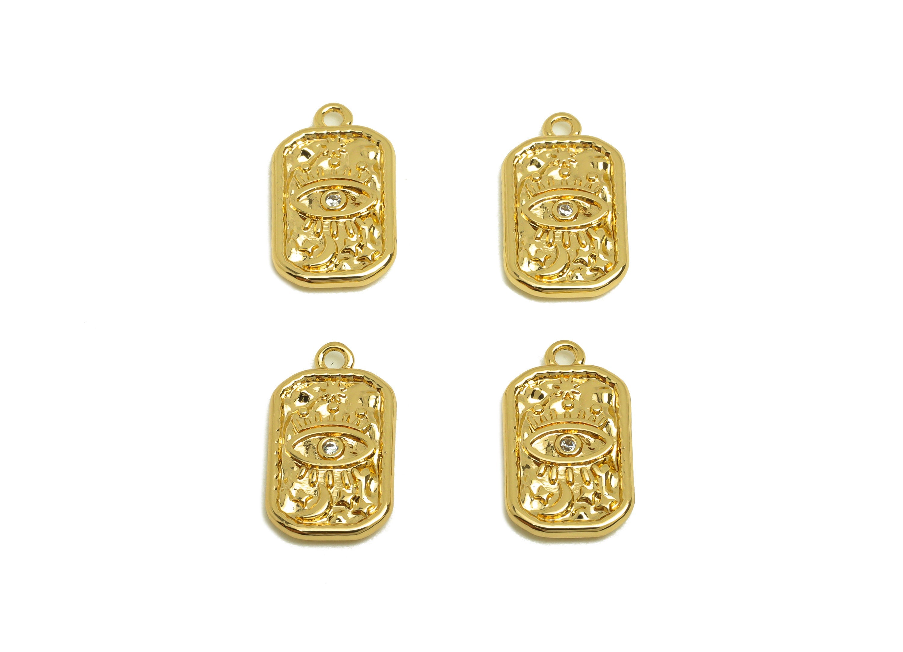 Brass Crescent Earring Charm - Brass Cubic Zircon Earring Charm - Space Star Eye Earring Charm - 18K Real Gold Plating - 15x9x1mm - RGP6855 - DOMEDBAZAAR