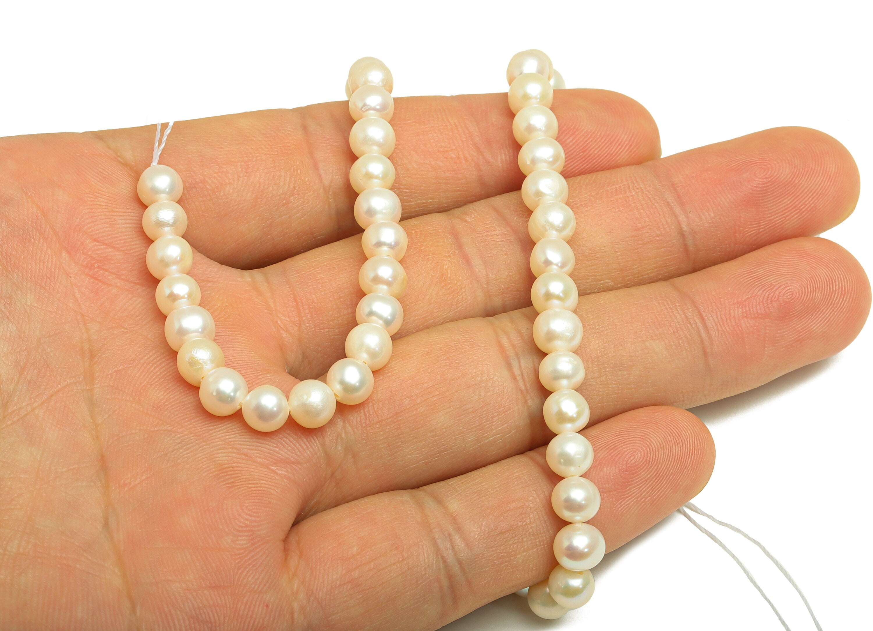 Natural Pearl - 5-6mm + Pearl 65Pearls/Strand - Round White Freshwater Pearl Beads - Jewelry Making DIY - RGP6902 - DOMEDBAZAAR