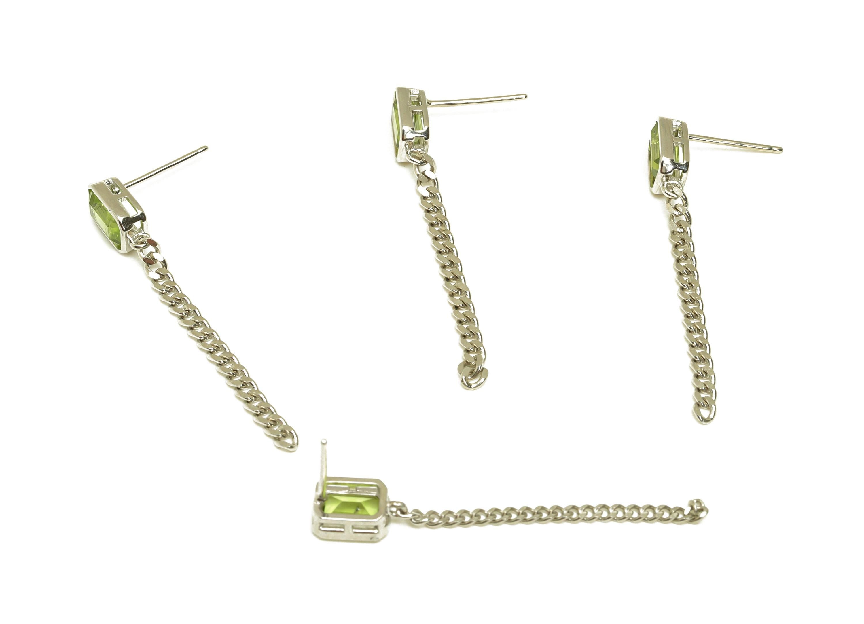 Peridot Earring Stud - Silver Chain Rectangle Earring Post - 925 Silver Earring Post - Silver Chain Dangle Earring Post - 8x5x0.7mm -RGP7225 - DOMEDBAZAAR