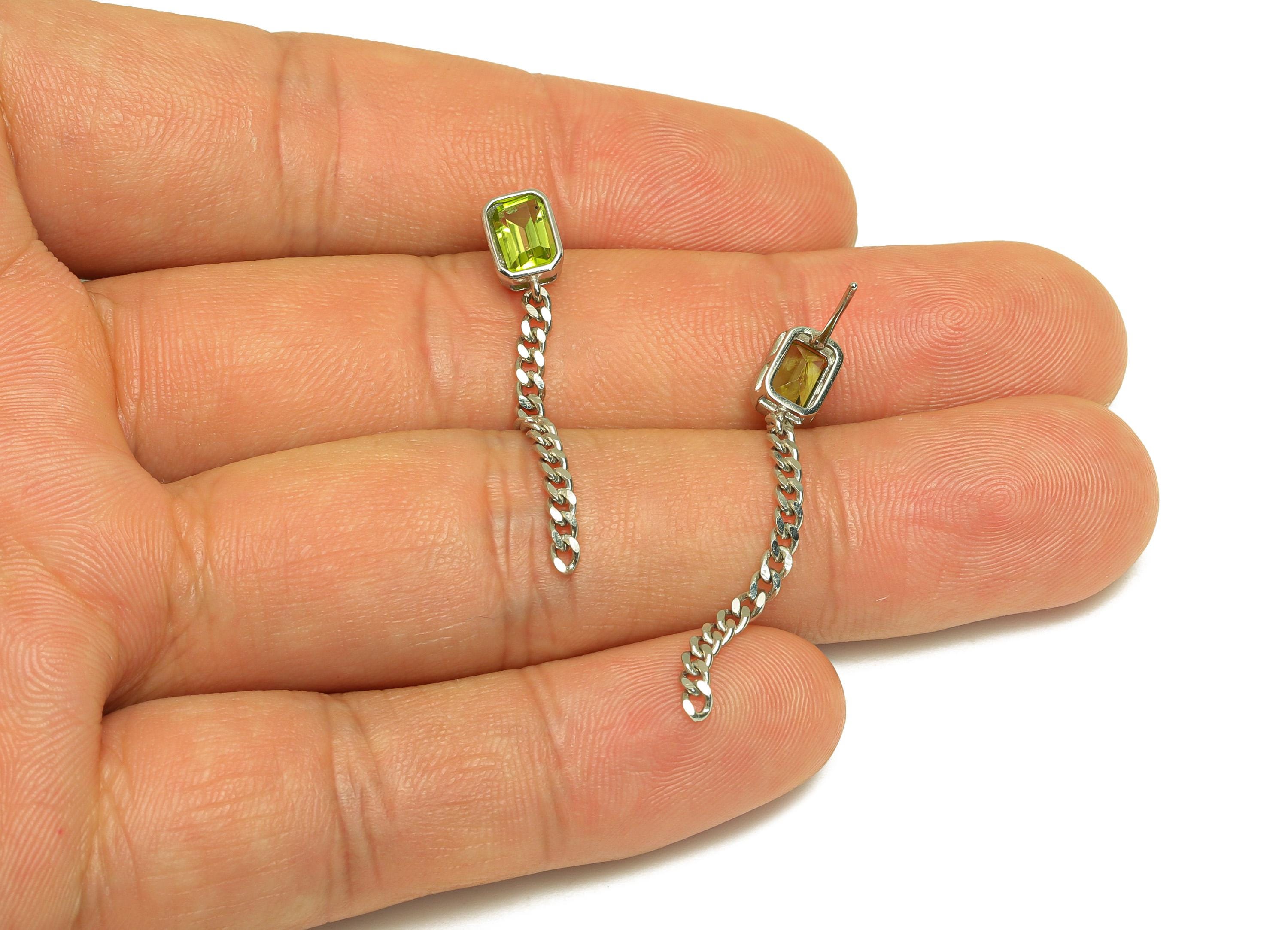 Peridot Earring Stud - Silver Chain Rectangle Earring Post - 925 Silver Earring Post - Silver Chain Dangle Earring Post - 8x5x0.7mm -RGP7225 - DOMEDBAZAAR