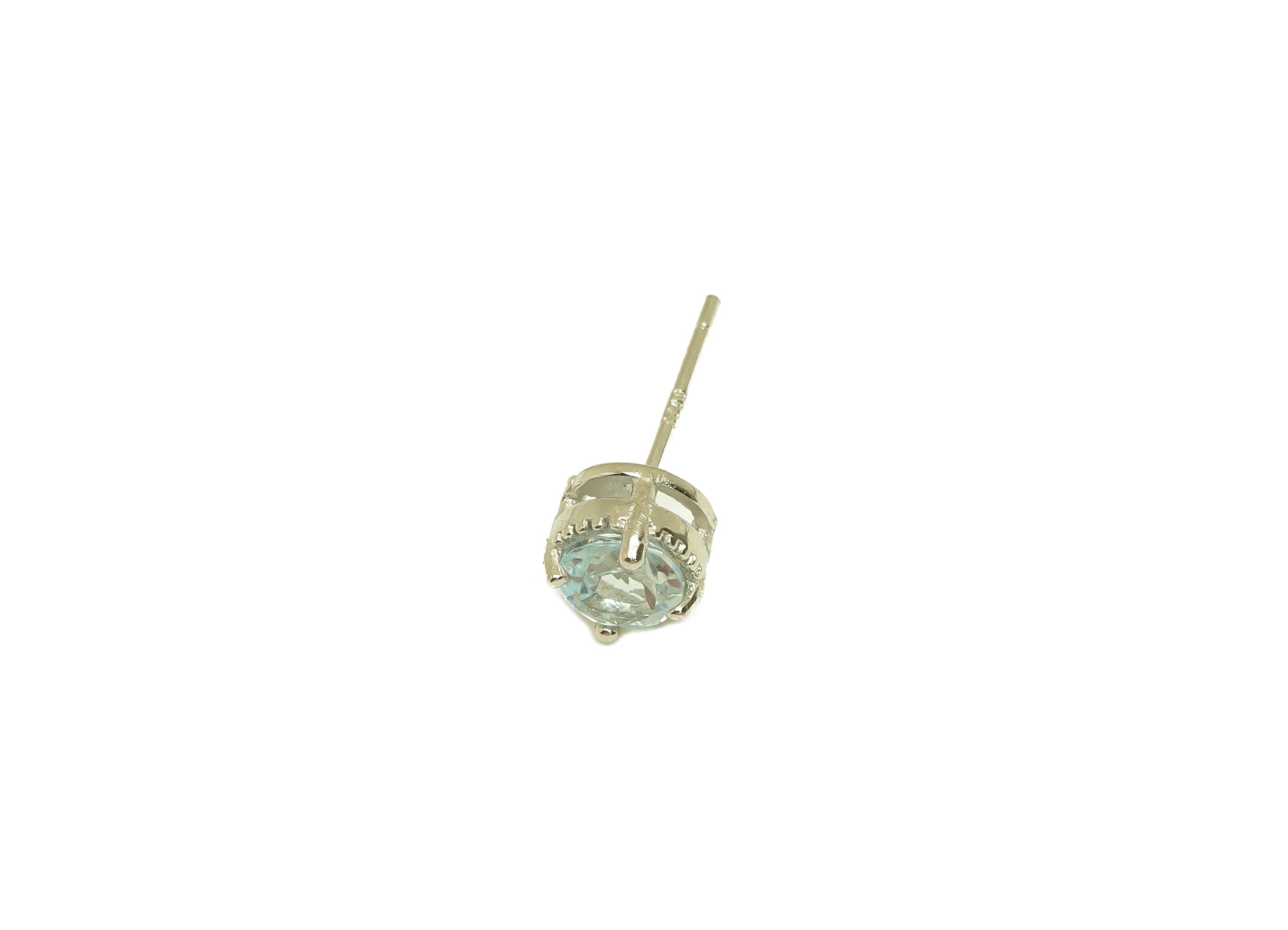 Topaz Earring Stud - Silver Round Crystal Blue Earring Post - Topaz Blue Earring Post - 925 Silver Round Earring Post - 6x6x0.75mm - RGP7227 - DOMEDBAZAAR