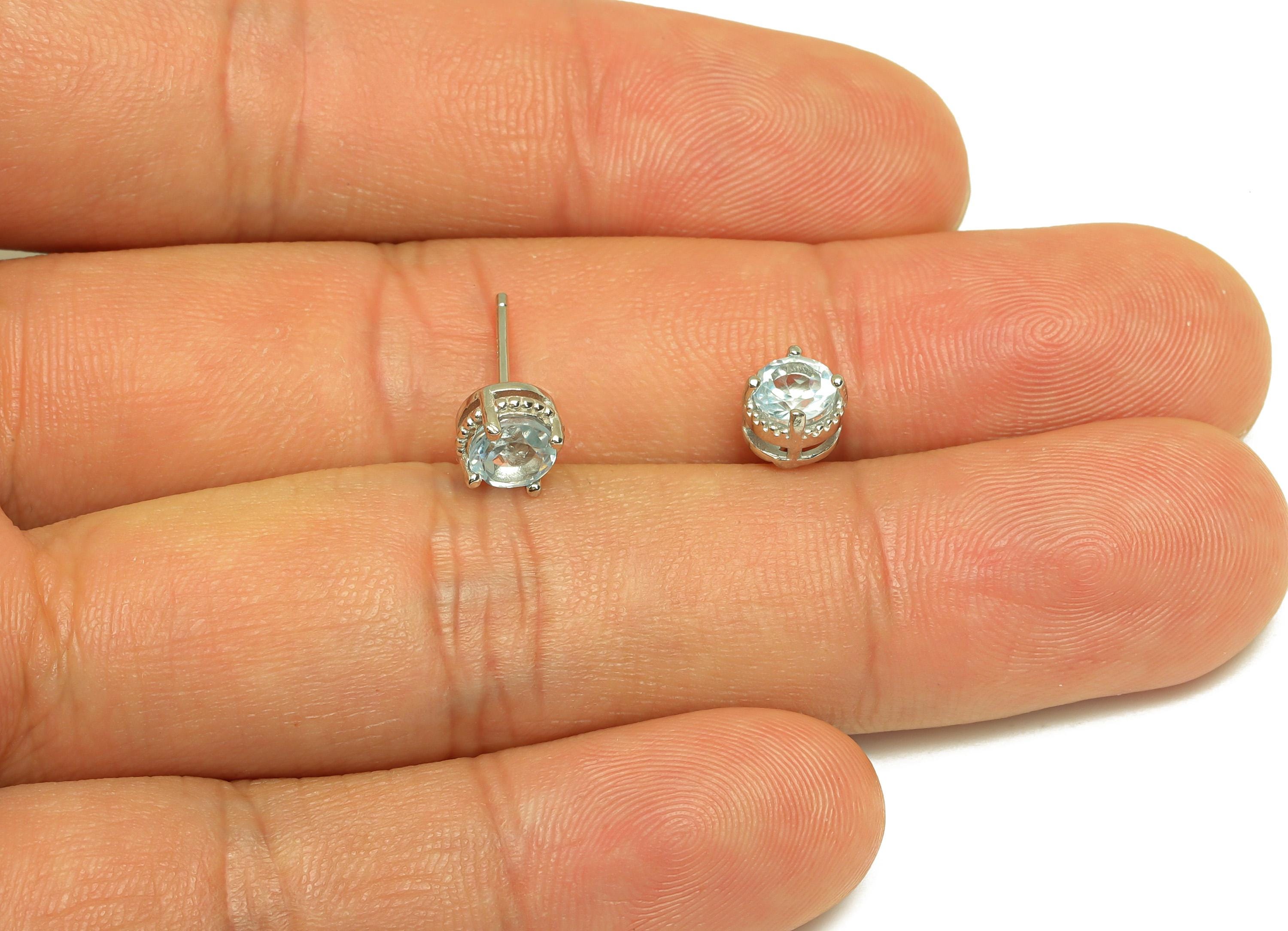 Topaz Earring Stud - Silver Round Crystal Blue Earring Post - Topaz Blue Earring Post - 925 Silver Round Earring Post - 6x6x0.75mm - RGP7227 - DOMEDBAZAAR