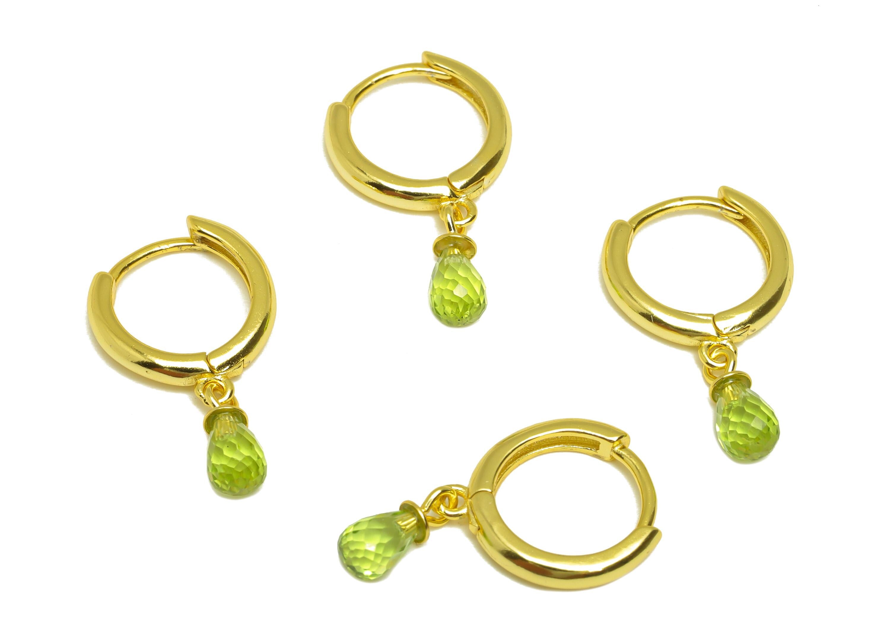 Peridot Drop Hoop Earring - Teardrop Hoop Huggie Earring - Silver Hoop Huggie Clasp - 18K Real Gold Plating Silver - 22x4x0.93mm - RGP7221 - DOMEDBAZAAR