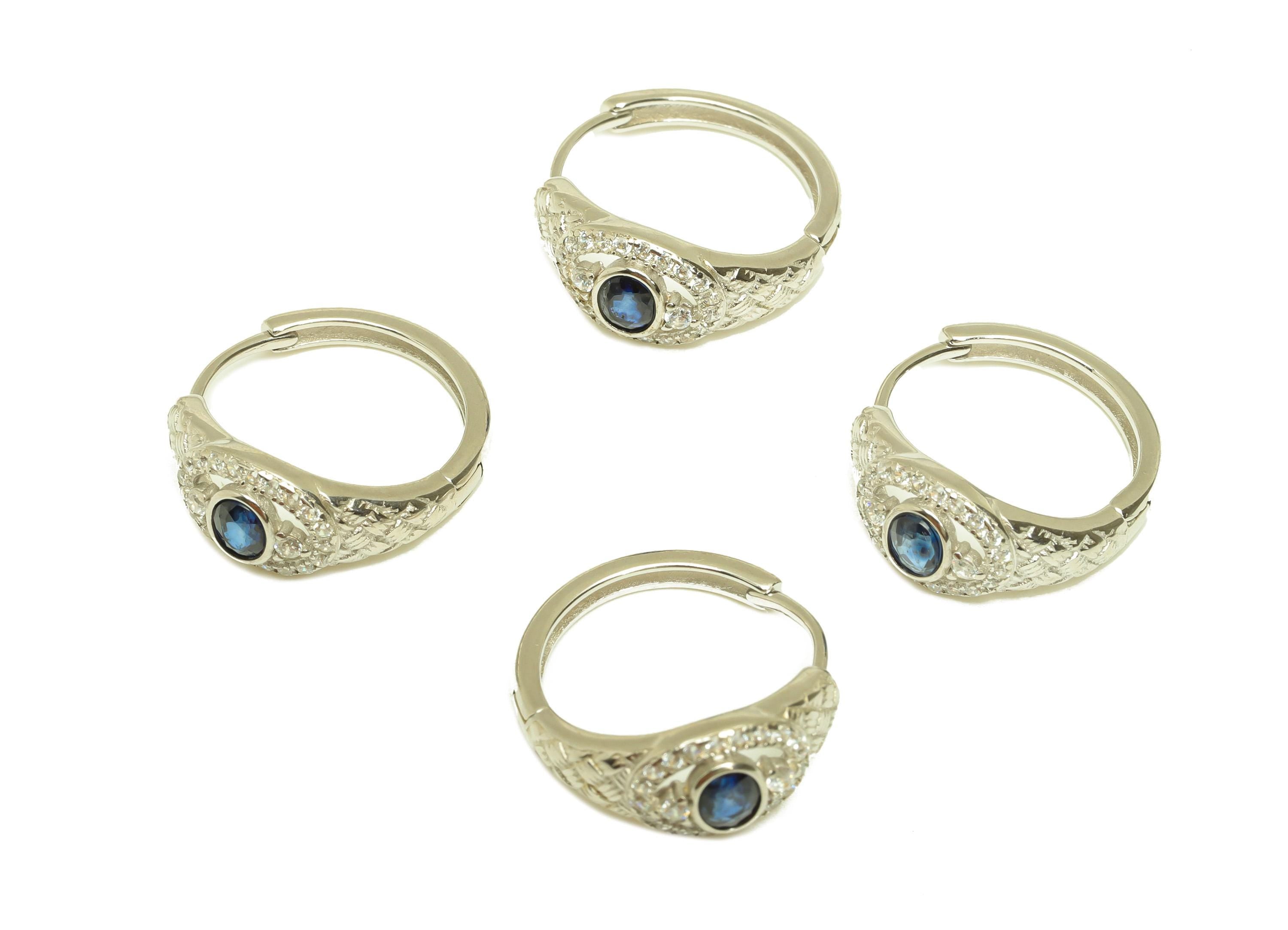 Sapphire Oval Hoop Earring - Blue Cubic Zircon Ring Huggie Earring - Hoop Huggie Clasp - 18K Real Gold Plating Silver - 15x7x1mm - RGP7232 - DOMEDBAZAAR