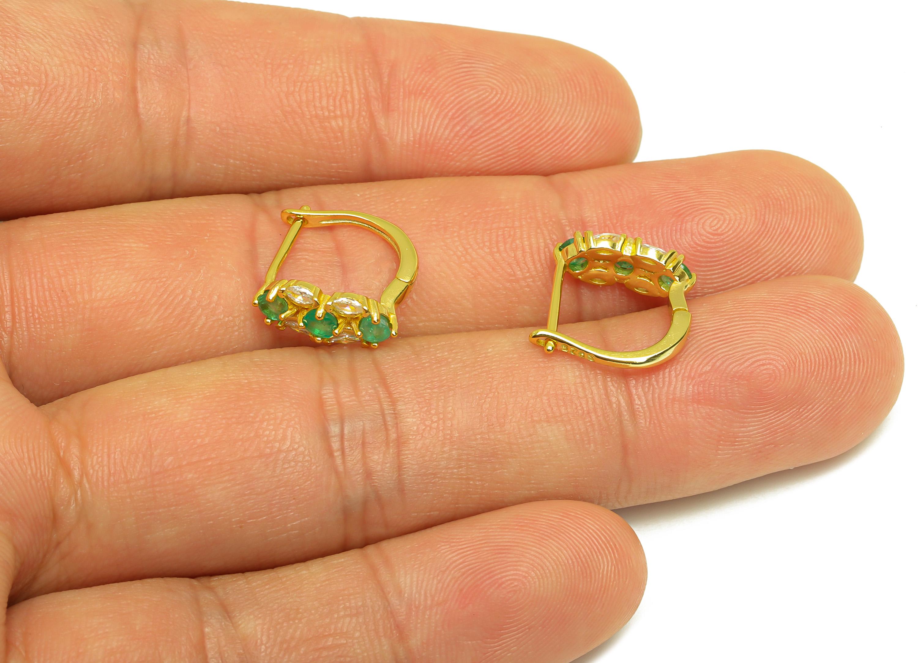 Emerald Marquise Hoop Earirng - English Lock Hoop Earring - Cubic Zricon Hoop Earring - 18K Real Gold Plating Silver - 12x5x0.77mm - RGP7221 - DOMEDBAZAAR