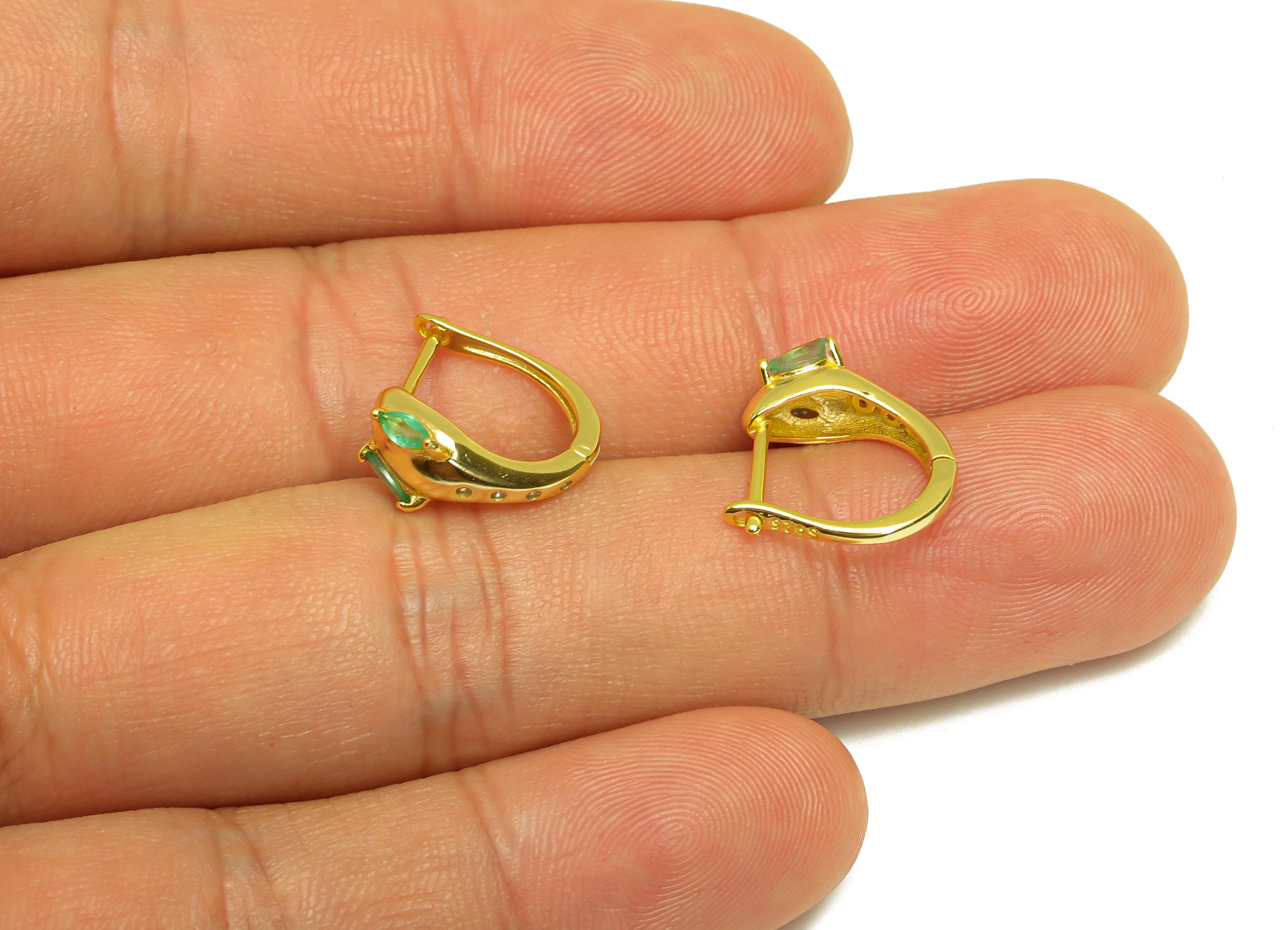 Emerald Marquise Hoop Earirng - English Lock Earring - Rectangle Cubic Zricon Hoop Earring - 18K Real Gold Plating Silver - 13x6x1mm-RGP7223 - DOMEDBAZAAR