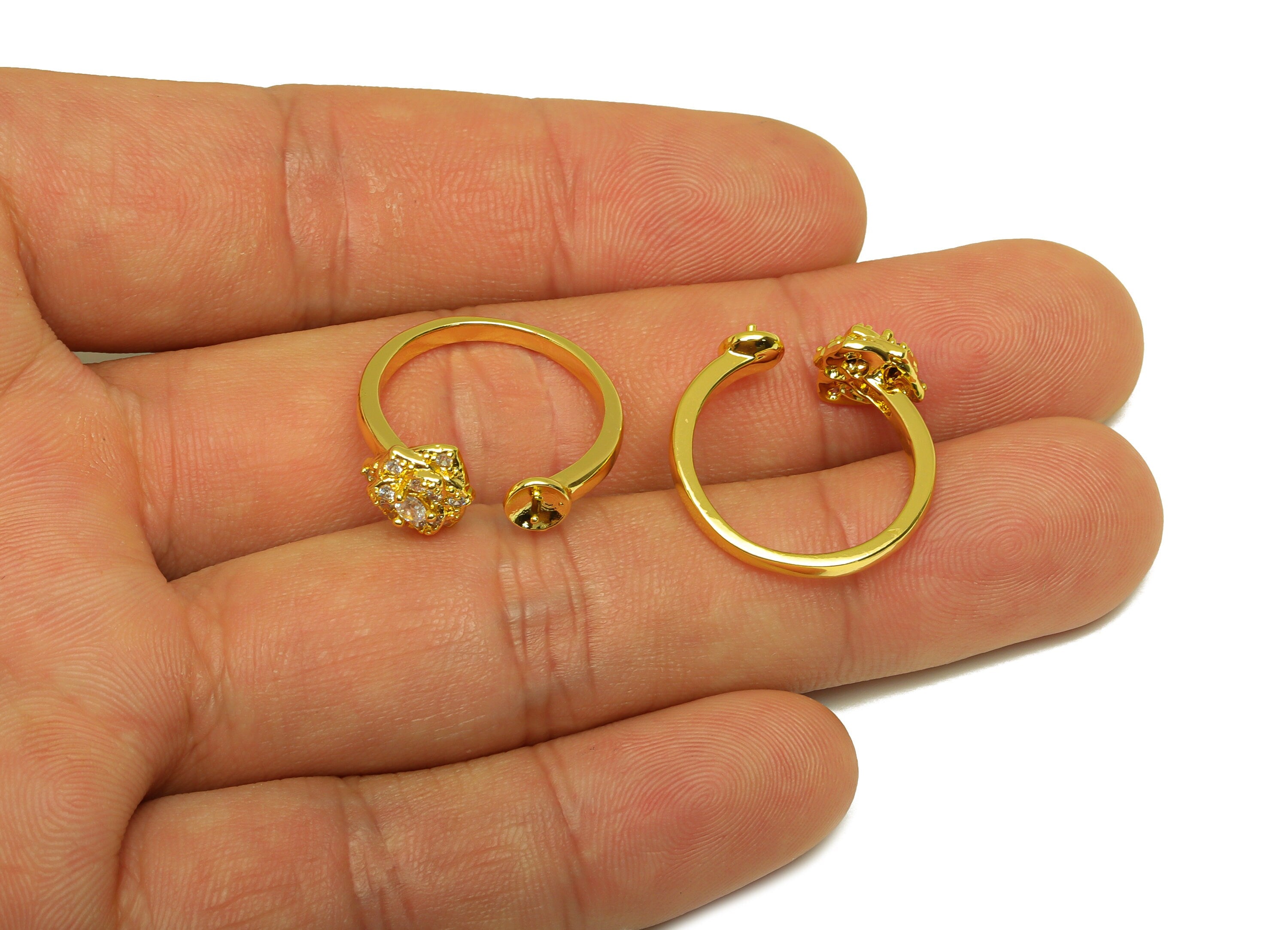 Brass Adjustable Ring - Brass Flower Ring Settings - Zircon Rings For Pearl - Rose Open Ring - 18K Real Gold Plating - 24x8x2.26mm - RGP6990 - DOMEDBAZAAR