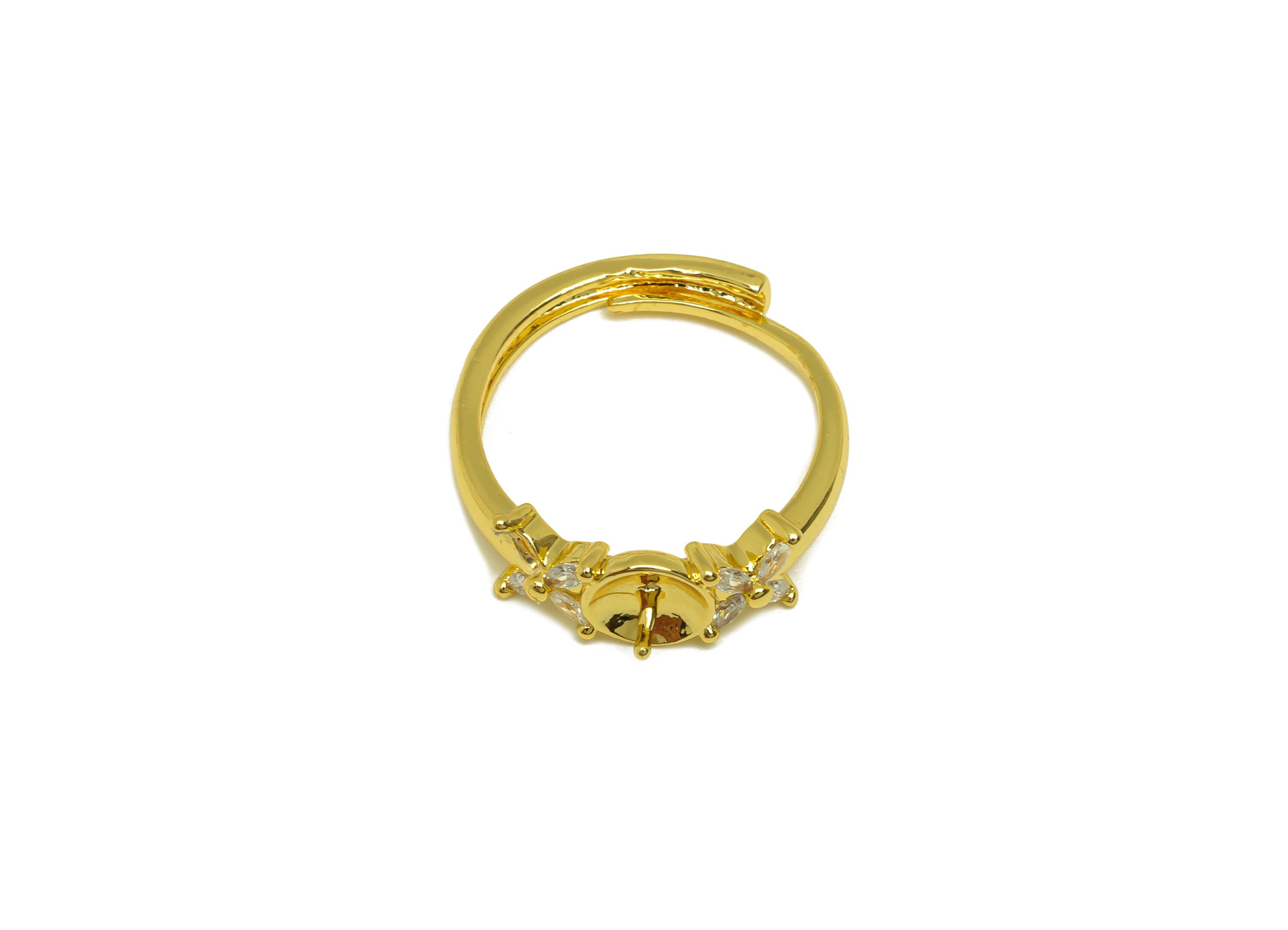Brass CZ Ring - Brass Marquise Ring - Brass Rings For Pearl - Cubic Zircon Adjustable Ring - 18K Real Gold Plating -25.85x6.84x2mm - RGP6991 - DOMEDBAZAAR