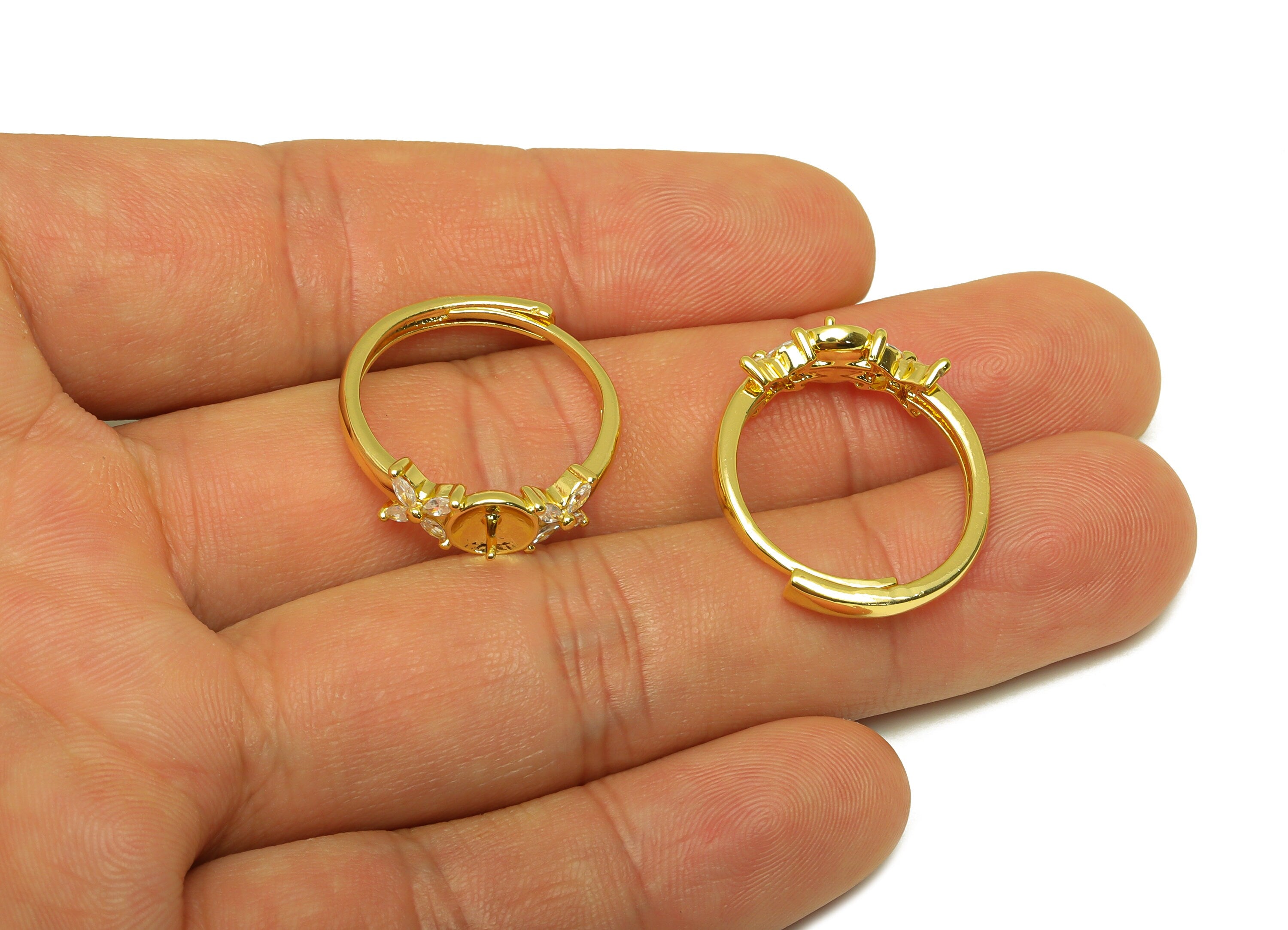Brass CZ Ring - Brass Marquise Ring - Brass Rings For Pearl - Cubic Zircon Adjustable Ring - 18K Real Gold Plating -25.85x6.84x2mm - RGP6991 - DOMEDBAZAAR