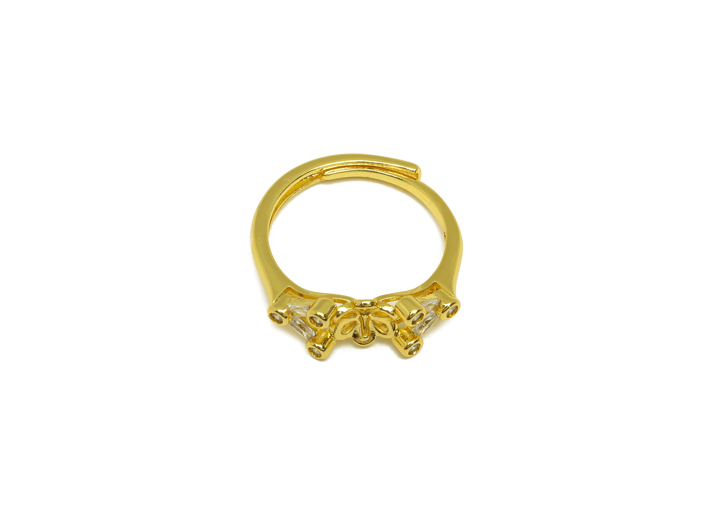 Brass CZ Ring - Brass Rectangle Ring - Brass Rings For Pearl - Cubic Zircon Adjustable Ring - 18K Real Gold Plating - 23x7.59x2mm - RGP7005 - DOMEDBAZAAR