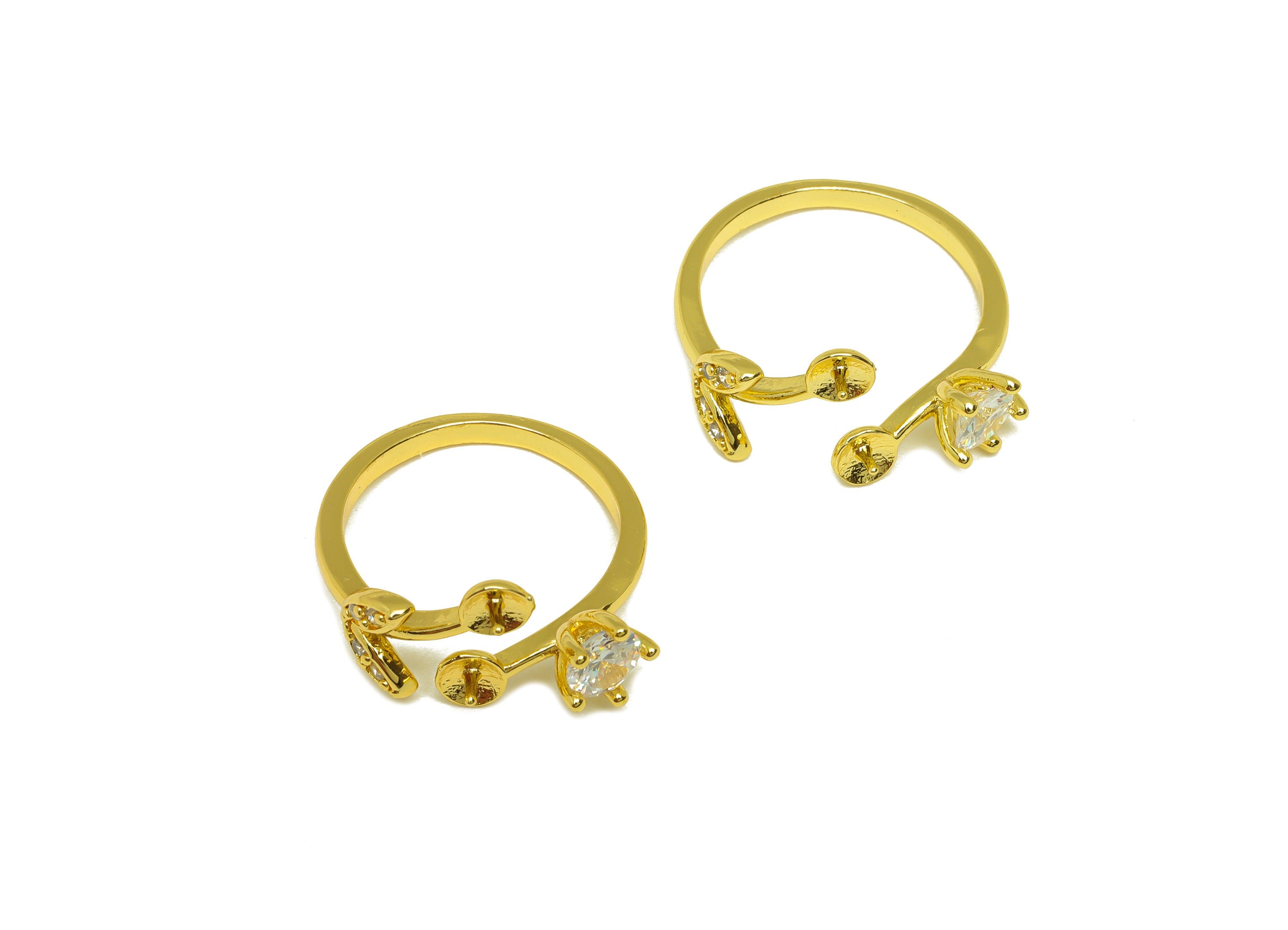 Brass CZ Ring - Brass Leaf Ring - Brass Marquise Rings For Pearl - Cubic Zircon Open Ring - 18K Real Gold Plating - 21.07x12.3x1mm - RGP7008 - DOMEDBAZAAR