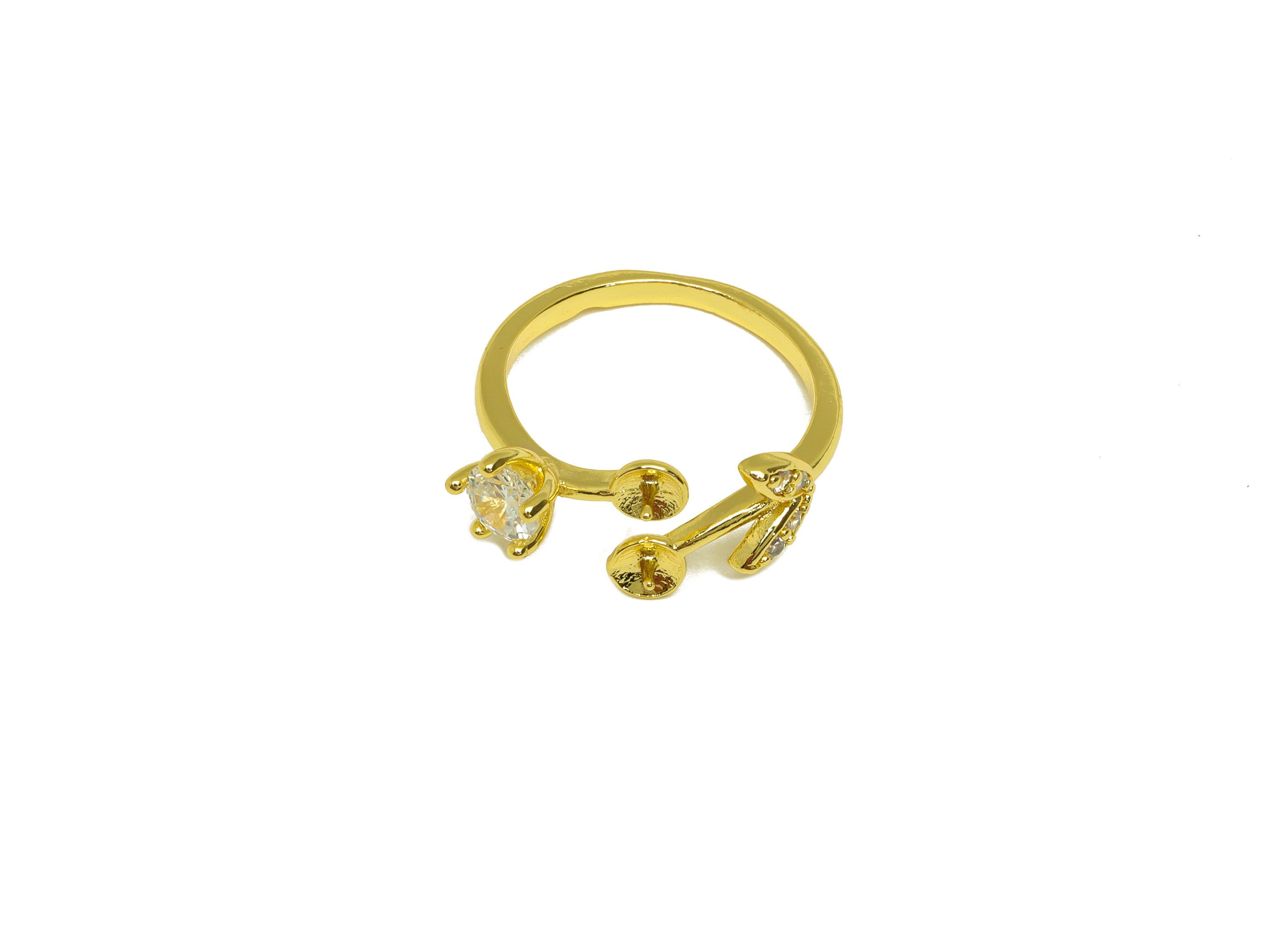 Brass CZ Ring - Brass Leaf Ring - Brass Marquise Rings For Pearl - Cubic Zircon Open Ring - 18K Real Gold Plating - 21.07x12.3x1mm - RGP7008 - DOMEDBAZAAR
