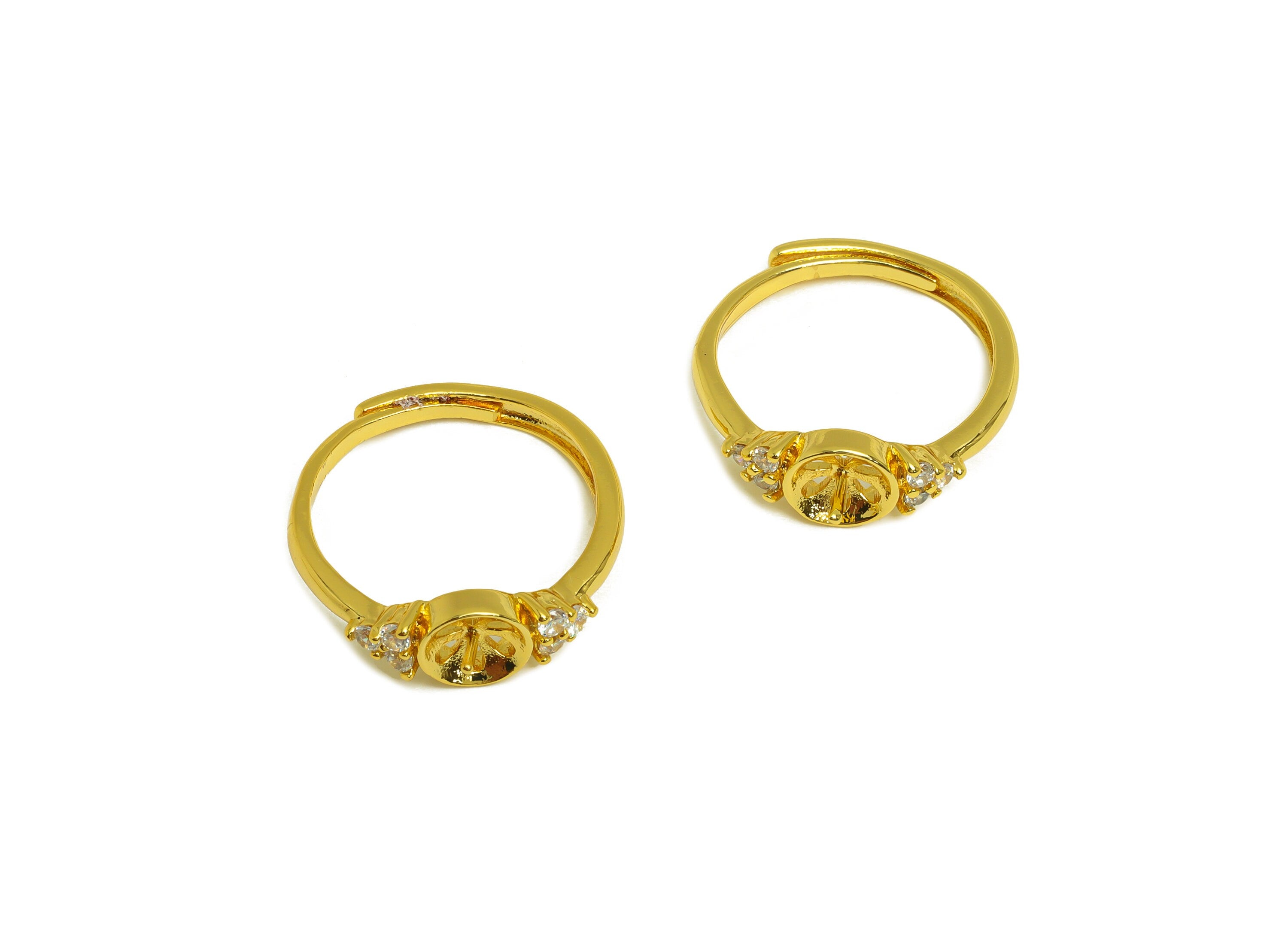Brass CZ Ring - Brass Mini Triangle Ring - Brass Rings For Pearl - Cubic Zircon Adjustable Ring - 18K Real Gold Plating - 24x7x2mm - RGP7004 - DOMEDBAZAAR
