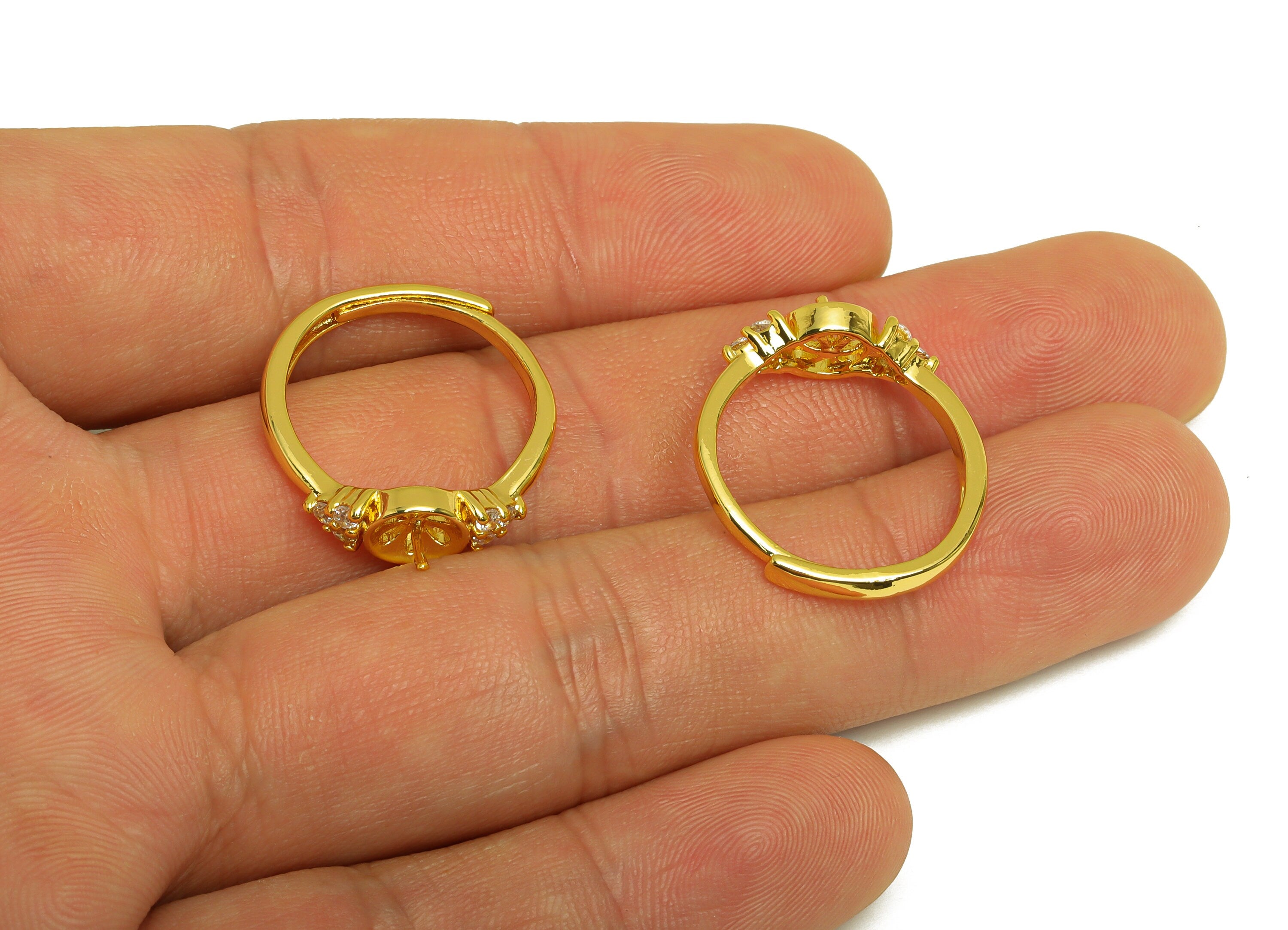 Brass CZ Ring - Brass Mini Triangle Ring - Brass Rings For Pearl - Cubic Zircon Adjustable Ring - 18K Real Gold Plating - 24x7x2mm - RGP7004 - DOMEDBAZAAR