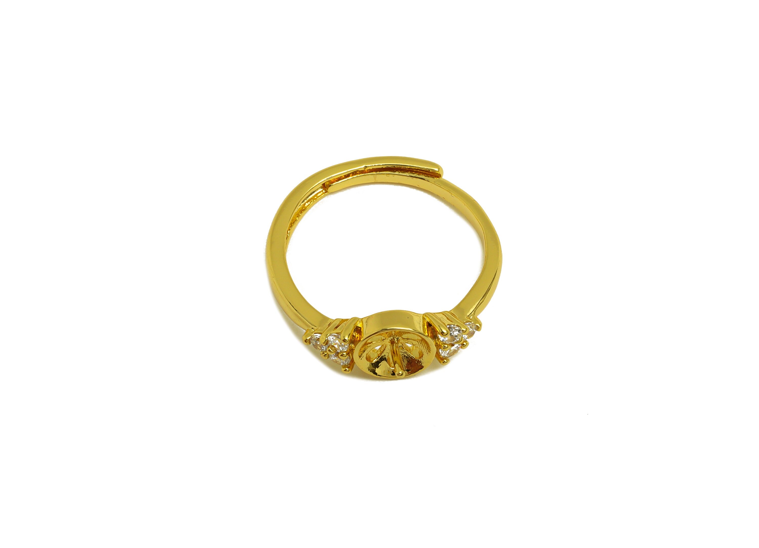 Brass CZ Ring - Brass Mini Triangle Ring - Brass Rings For Pearl - Cubic Zircon Adjustable Ring - 18K Real Gold Plating - 24x7x2mm - RGP7004 - DOMEDBAZAAR