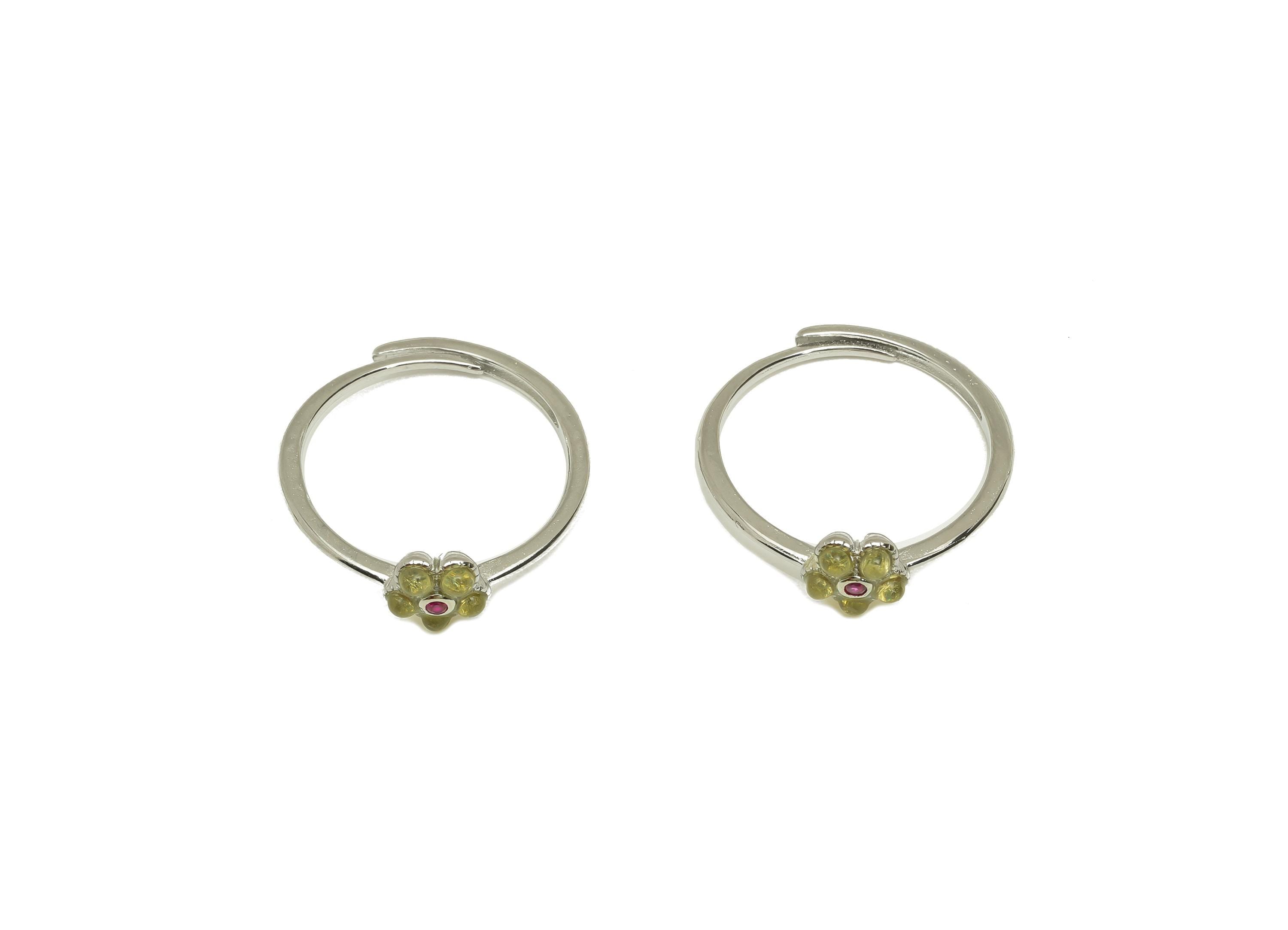 Brass Adjustable Ring - Brass Flower Citrine Ring - Brass Citrine Adjustable Ring - Adjustable Silver Tone Plating - 22x20x1mm - RGP7233B - DOMEDBAZAAR