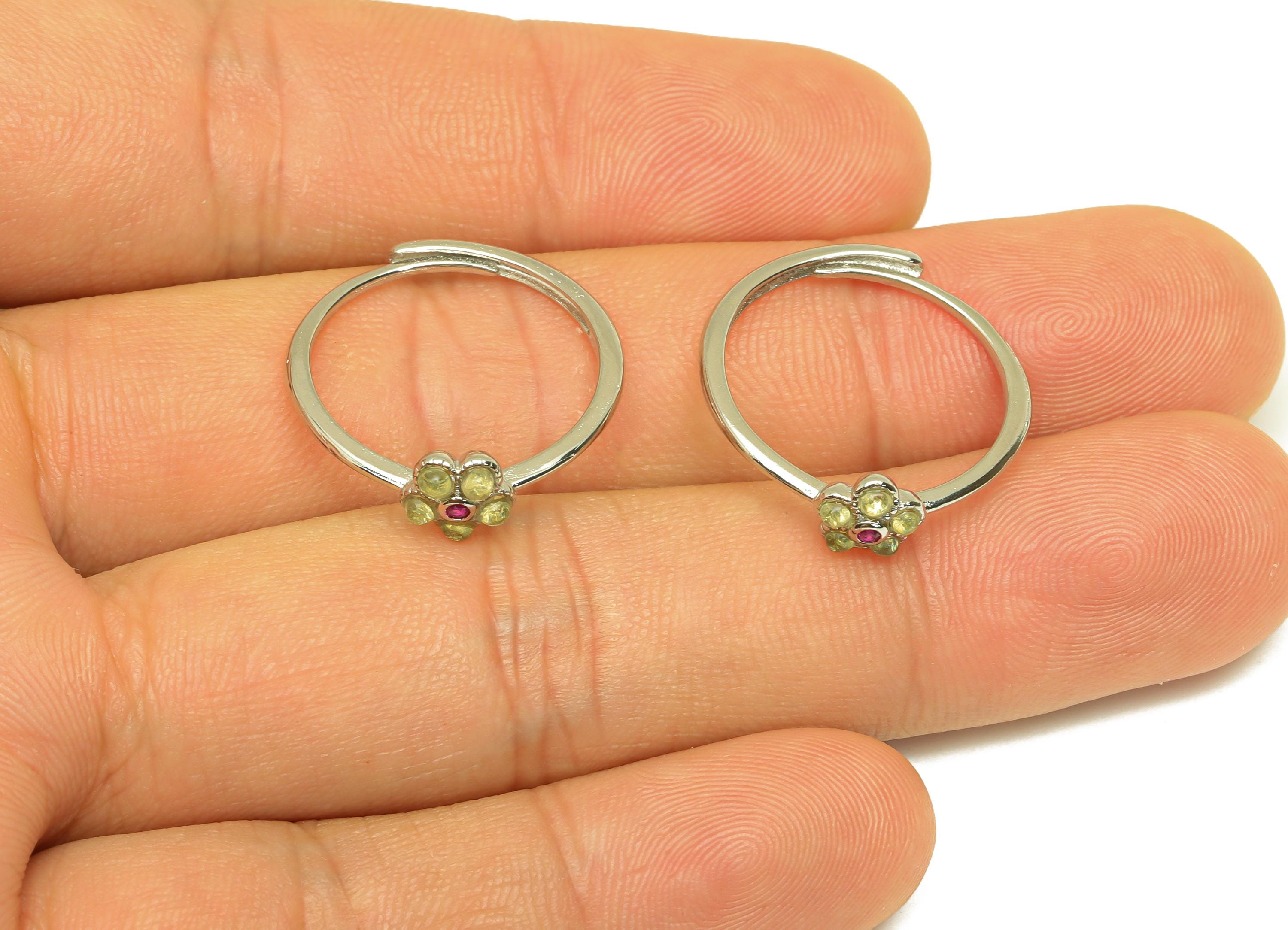 Brass Adjustable Ring - Brass Flower Citrine Ring - Brass Citrine Adjustable Ring - Adjustable Silver Tone Plating - 22x20x1mm - RGP7233B - DOMEDBAZAAR