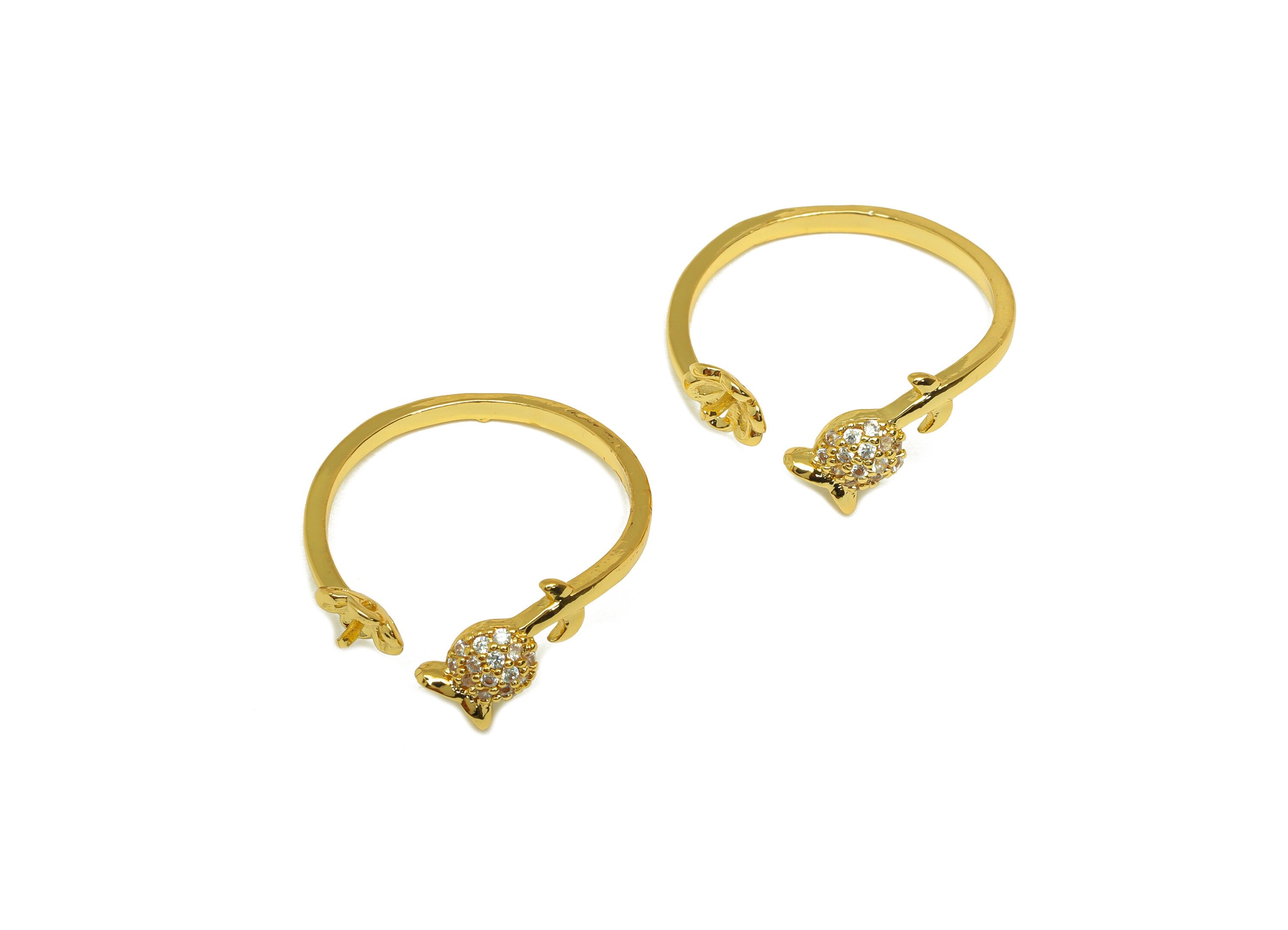 Brass CZ Ring - Brass Tulip Open Ring - Brass Flower Rings For Pearl - Zircon Open Ring - 18K Real Gold Plating - 22x8.96x1.69mm - RGP7019 - DOMEDBAZAAR