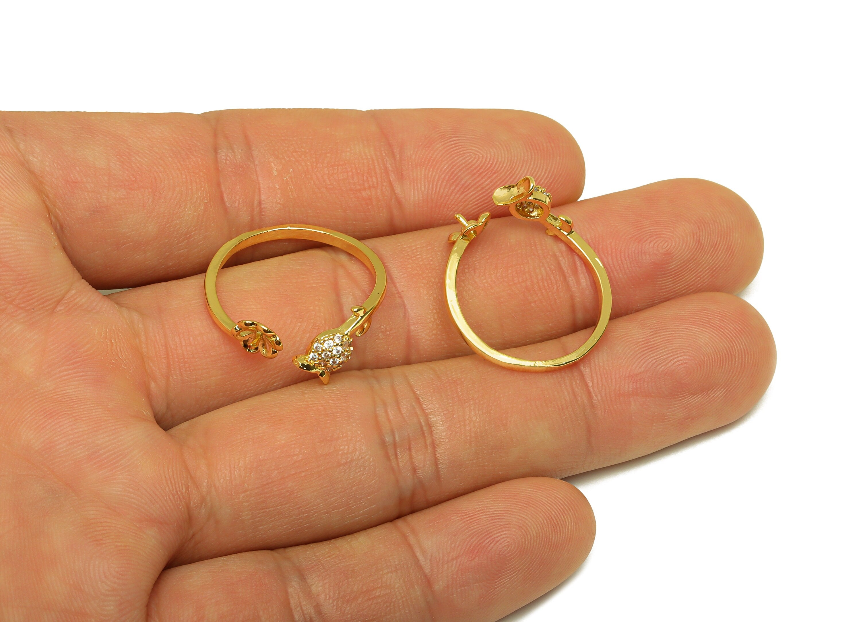 Brass CZ Ring - Brass Tulip Open Ring - Brass Flower Rings For Pearl - Zircon Open Ring - 18K Real Gold Plating - 22x8.96x1.69mm - RGP7019 - DOMEDBAZAAR