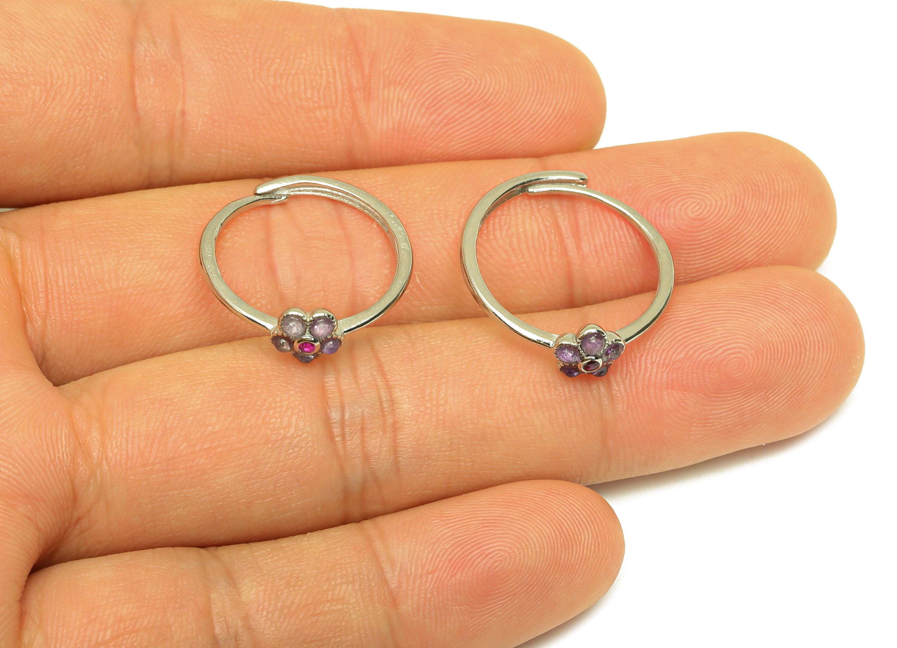 Brass Adjustable Ring - Brass Flower Amethyst Ring - Brass Adjustable Ring - Adjustable Ring - Silver Tone Plating - 22x20x1mm - RGP7233C - DOMEDBAZAAR
