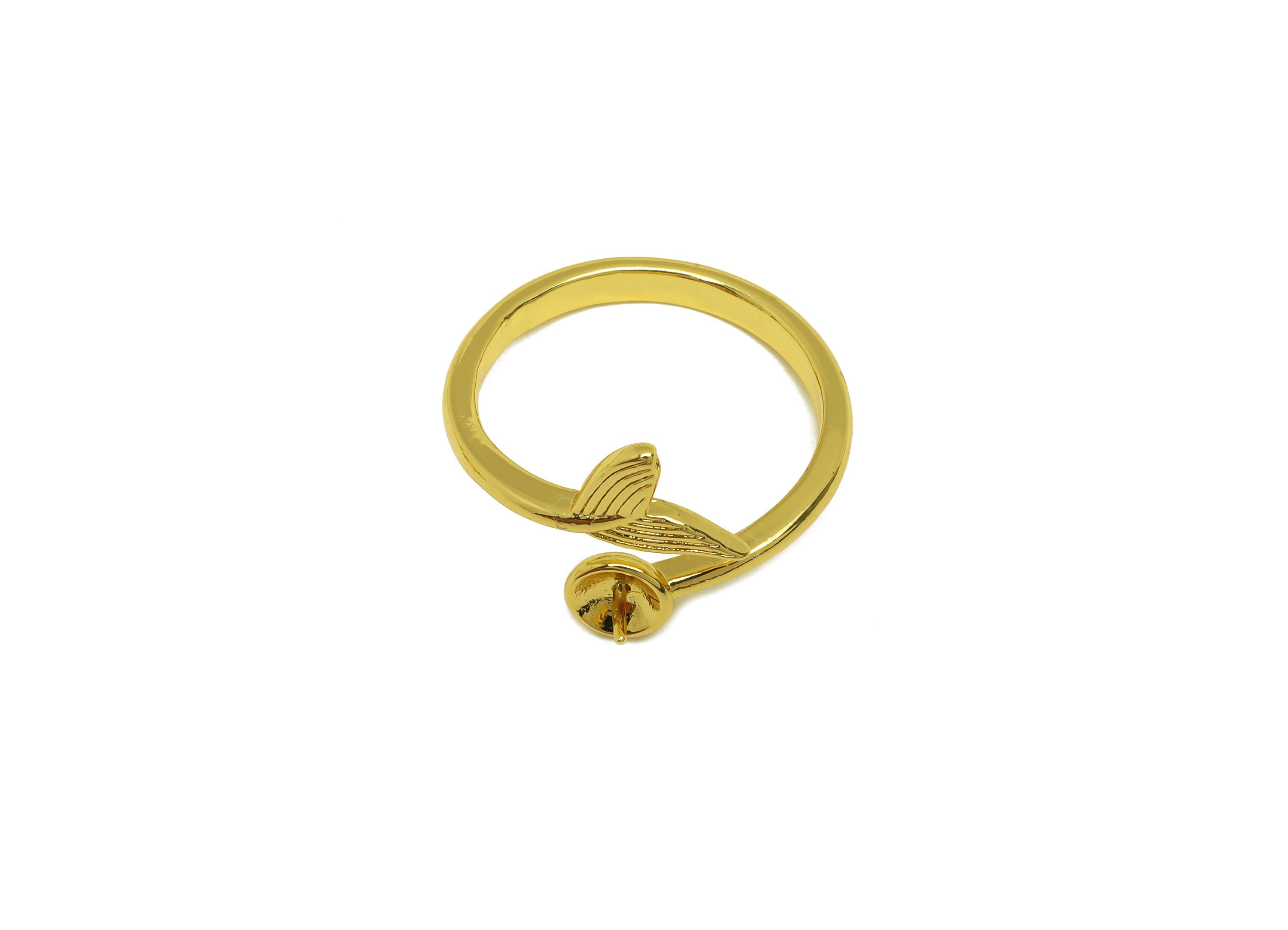 Brass Adjustable Ring - Brass Fishtail Open Ring - Brass Marine Rings For Pearl - Open Ring - 18K Real Gold Plating - 21.6x13x2mm - RGP7000 - DOMEDBAZAAR