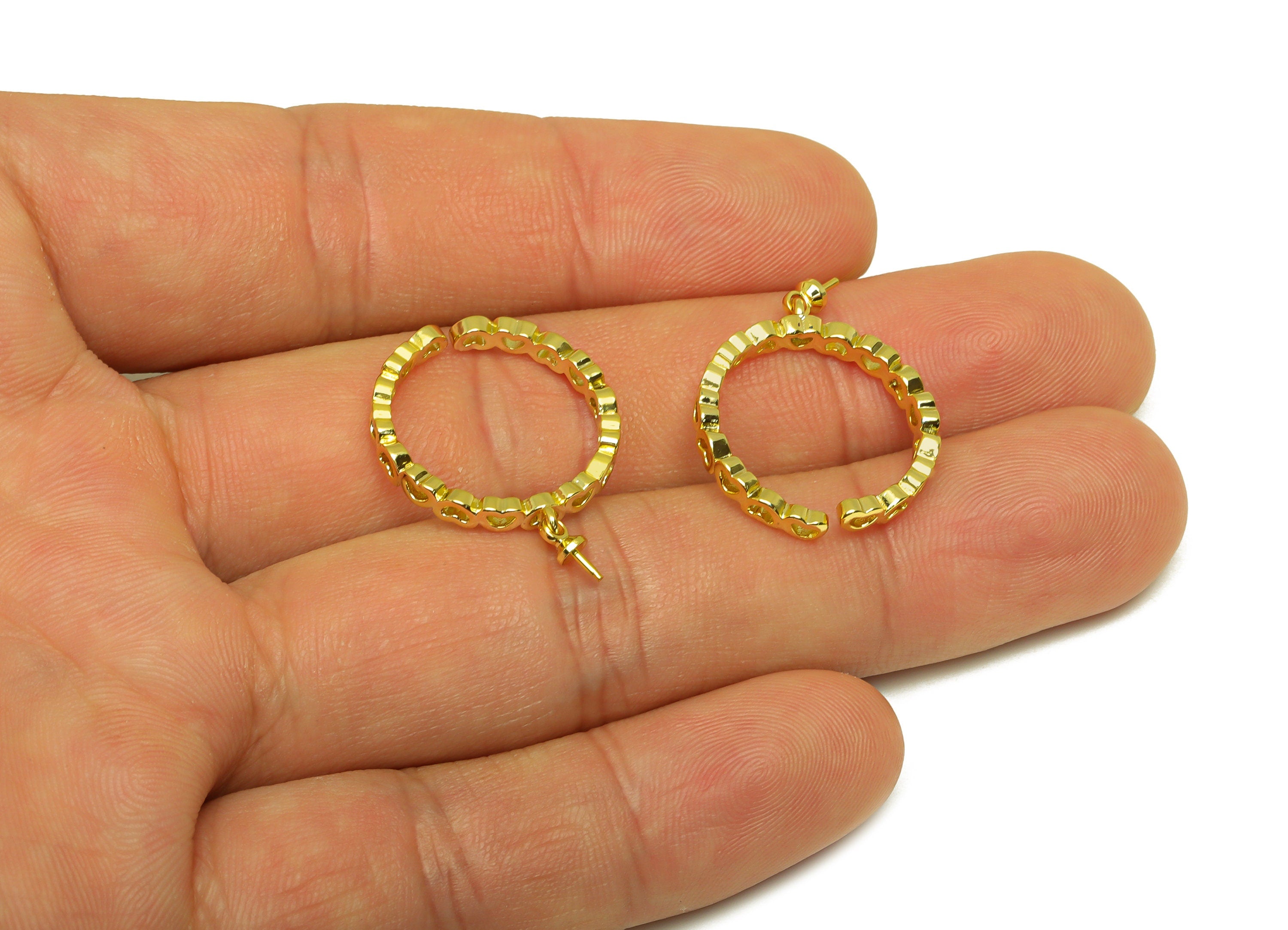 Brass Open Ring - Brass Heart Open Ring - Brass Dangle Rings For Pearl - Adjustable Ring - 18K Real Gold Plating - 22.32x3.25x2mm - RGP7024 - DOMEDBAZAAR