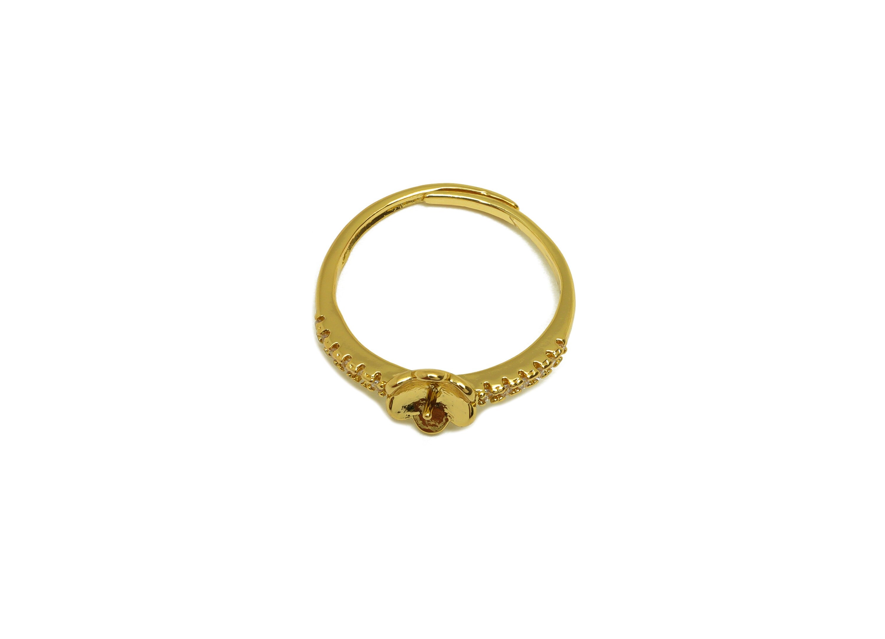 Brass Flower Ring - Brass Flower Ring - Brass Rings For Pearl - Zircon Adjustable Ring - 18K Real Gold Plating -22.45x7.4x1.85mm - RGP7017 - DOMEDBAZAAR