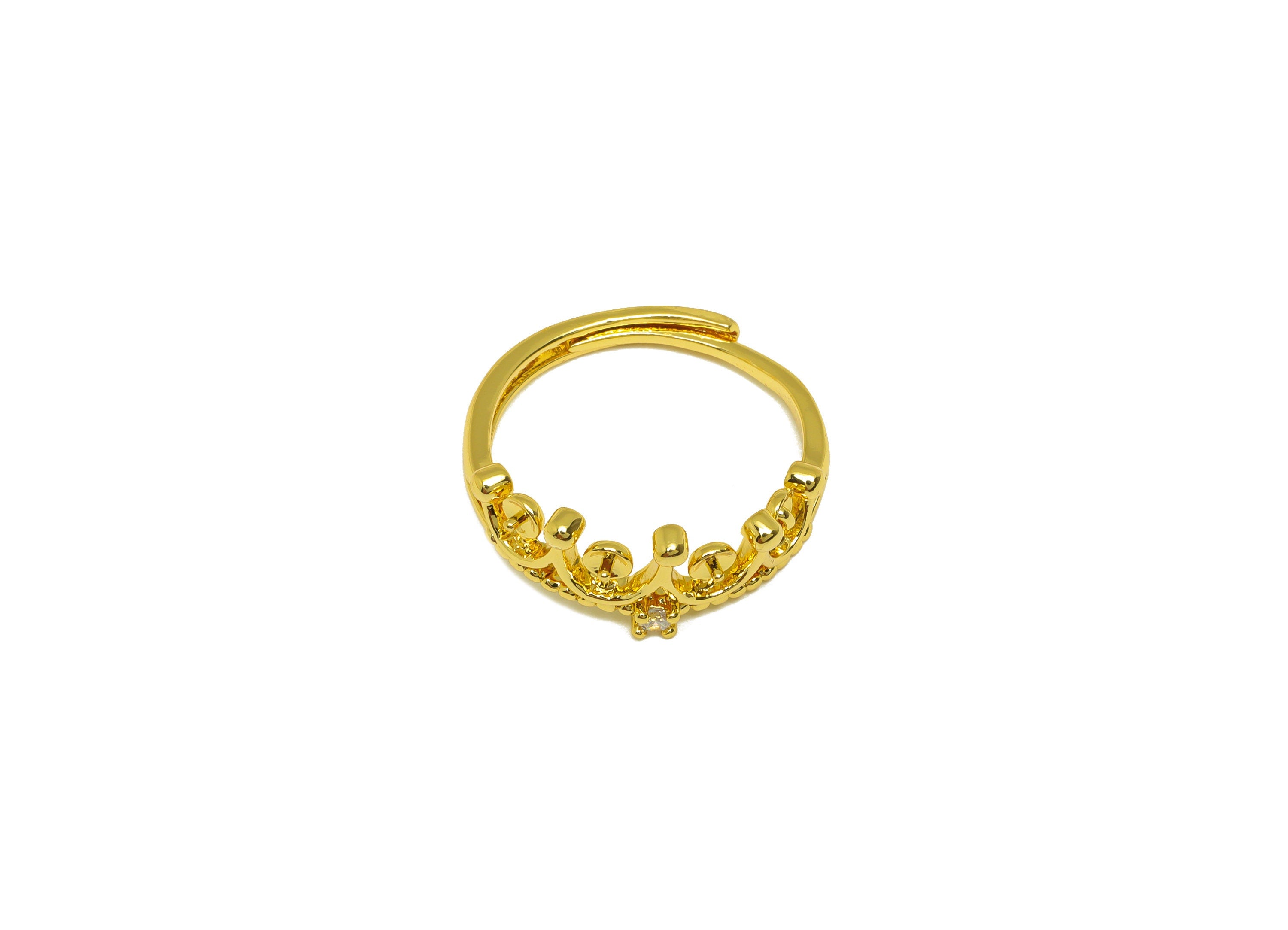 Brass CZ Crown Ring - Brass Princess Ring - Brass Rings For Pearl - Zircon Adjustable Ring - 18K Real Gold Plating - 21x8x2.36mm - RGP6993 - DOMEDBAZAAR
