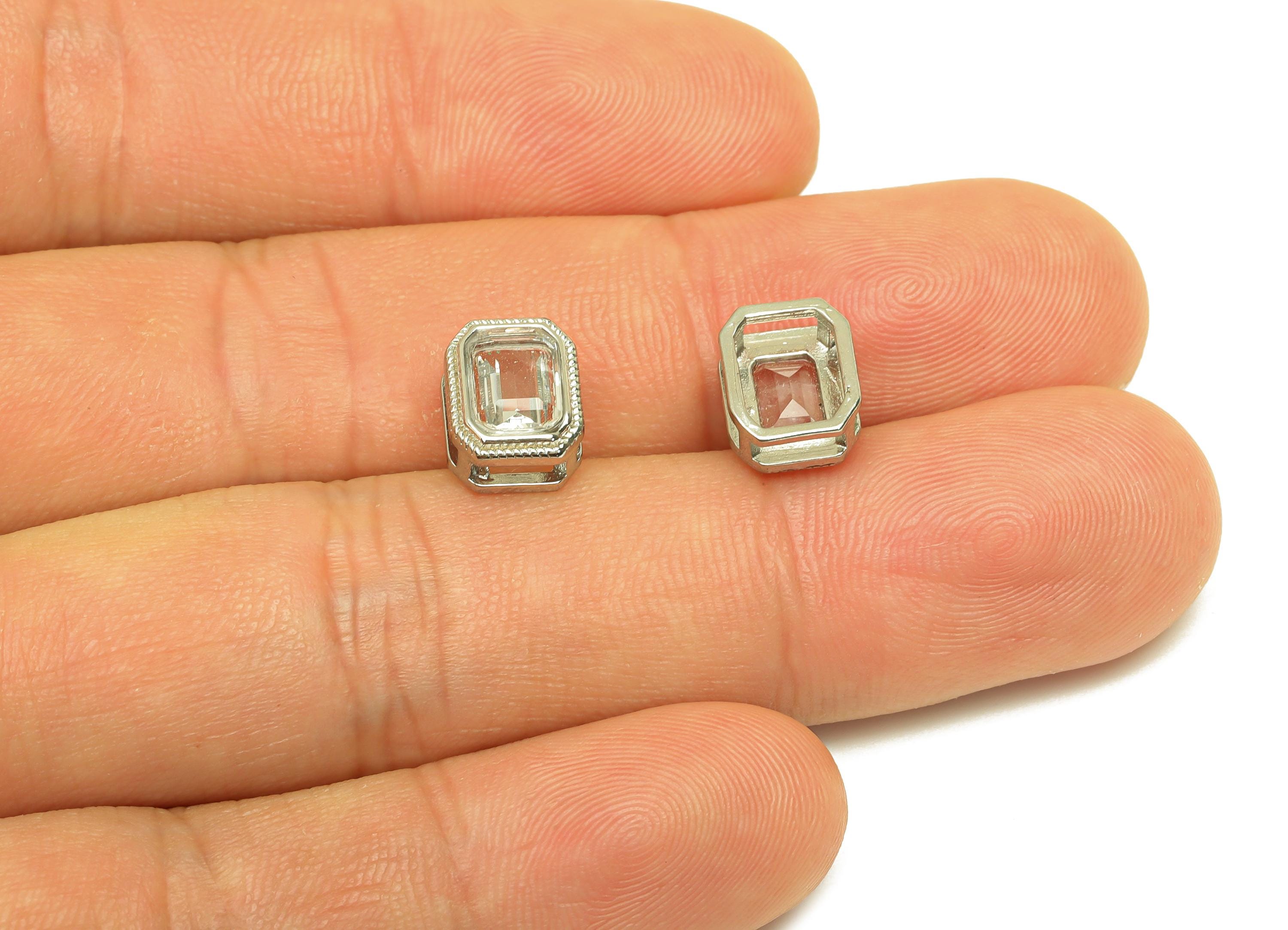 Brass Rectangle Bead - Brass Citrine Earring Charm - Brass Citrine Bead Bracelet Charm - Silver Tone Plating - 9.14x6.99x4.94mm - RGP7235C - DOMEDBAZAAR