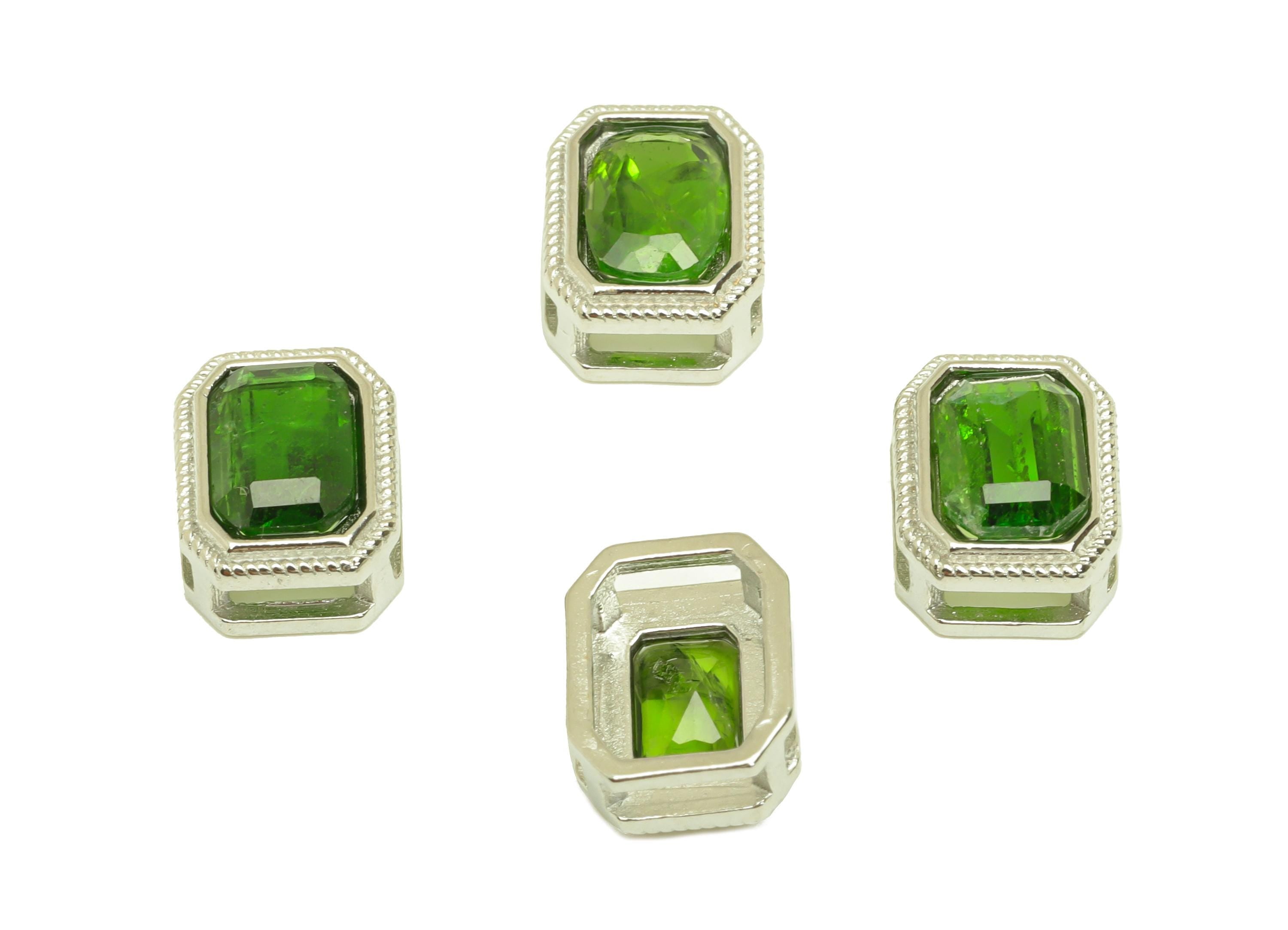 Brass Rectangle Bead - Brass Diopside Earring Charm - Brass Diopside Bead Bracelet Charm - Silver Tone Plating - 9.14x6.99x4.94mm - RGP7235D - DOMEDBAZAAR