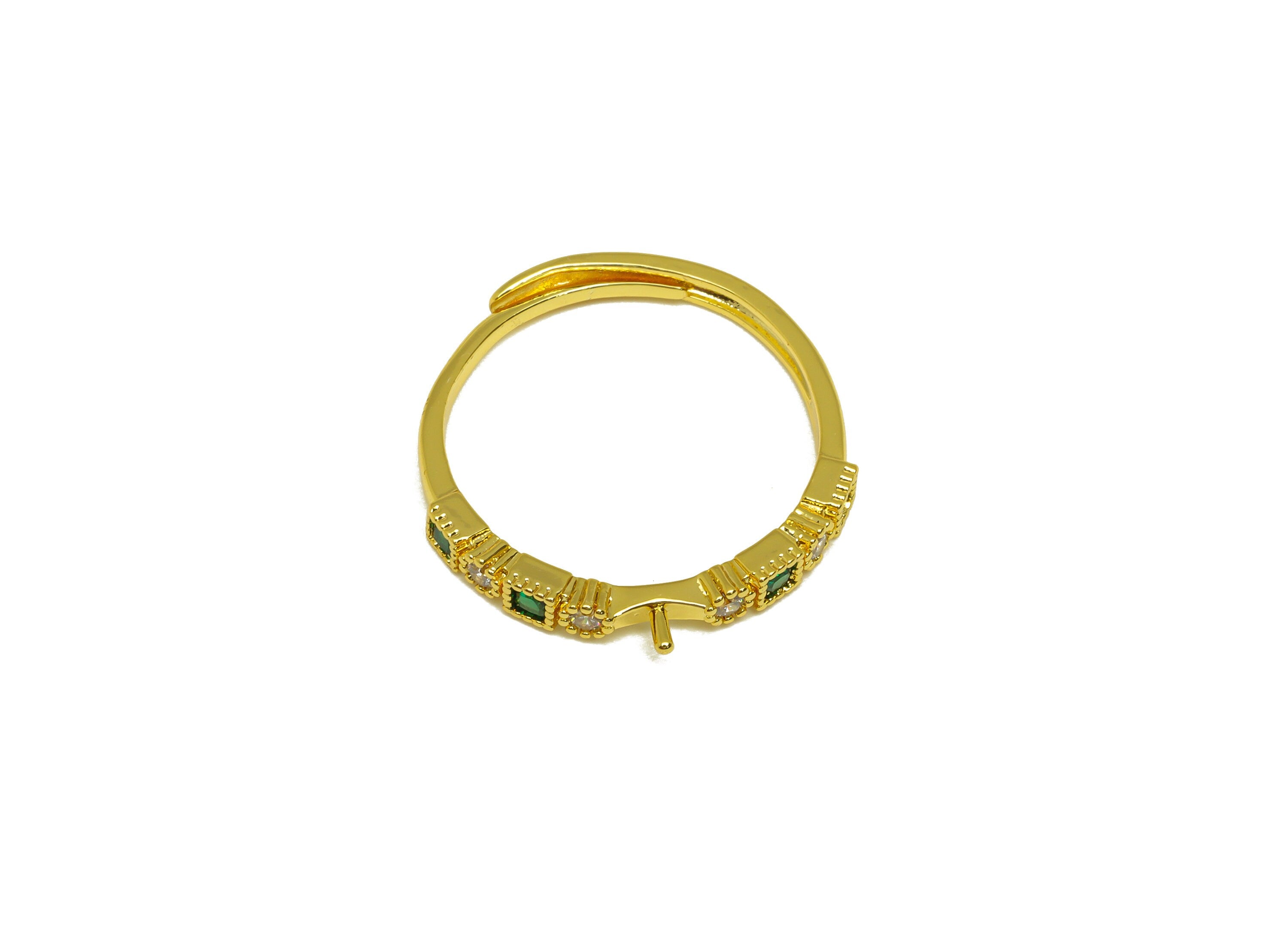 Brass CZ Ring - Brass Square Circle Ring - Brass Rings For Pearl - Zircon Adjustable Ring - 18K Real Gold Plating - 24.82x3.06x2mm - RGP7006 - DOMEDBAZAAR