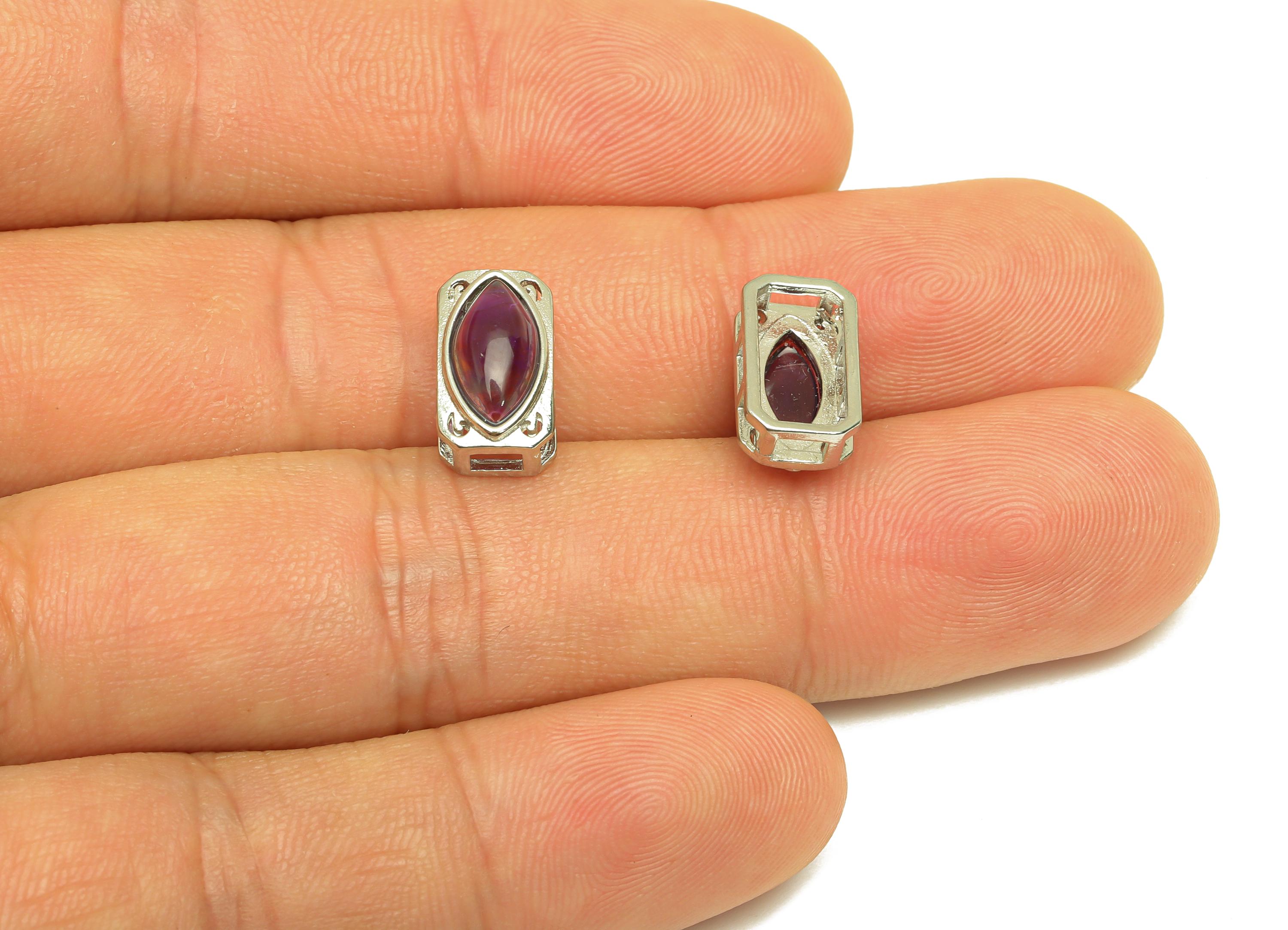 Brass Marquise Bead - Brass Amethyst Earring Charm - Brass Rectangle Bead Bracelet Charm - Silver Tone Plating - 12.86x7.22x7.12mm - RGP7237 - DOMEDBAZAAR