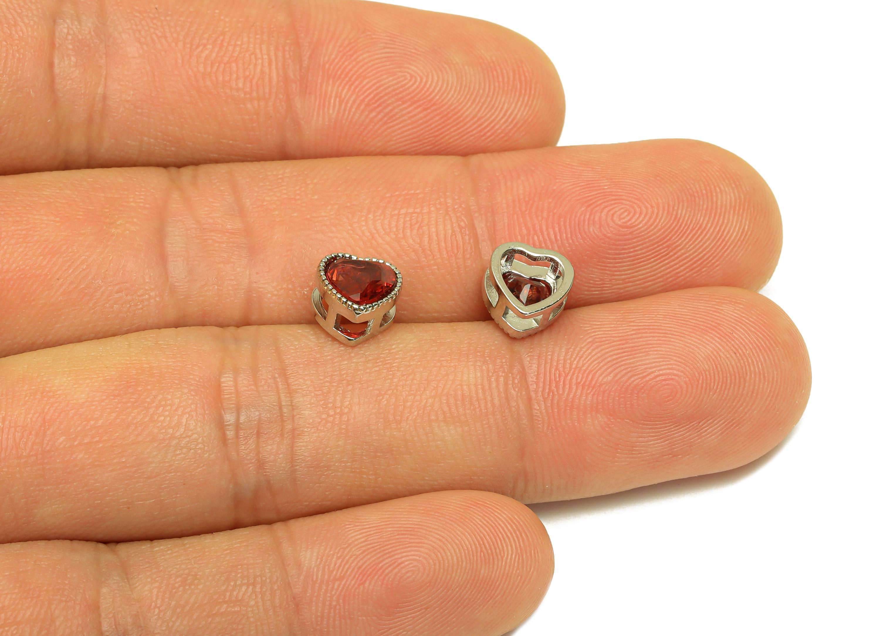 Brass Heart Beads - Brass Garent Earring Charm - Brass Red Heart Bead Bracelet Charm - Silver Tone Plating - 7.68x7.68x5.1mm - RGP7238 - DOMEDBAZAAR