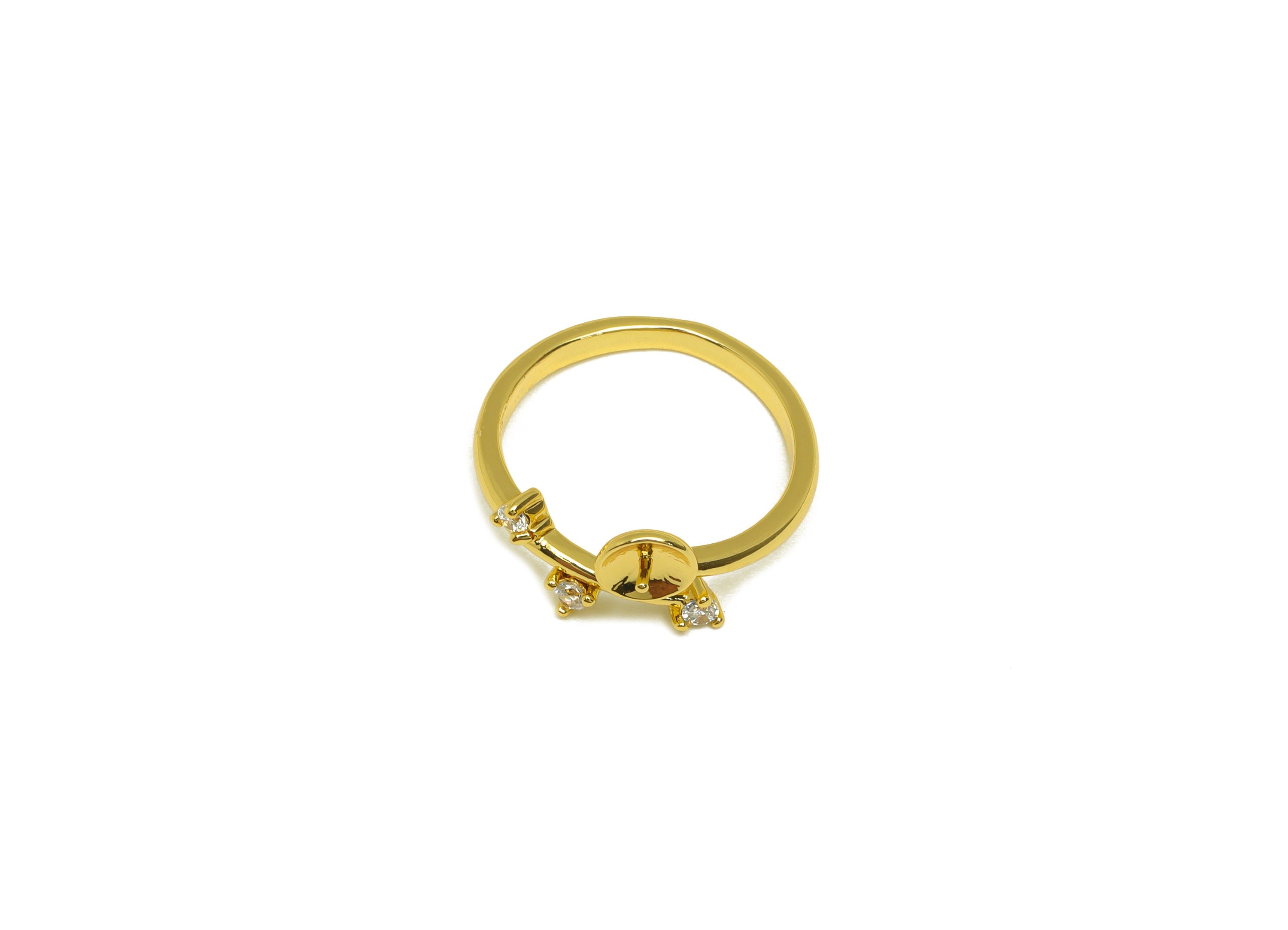 Brass CZ Ring - Brass Mini Diamond Ring - Brass Rings For Pearl - Zircon Adjustable Ring - 18K Real Gold Plating - 21.98x8.5x2mm - RGP7012 - DOMEDBAZAAR