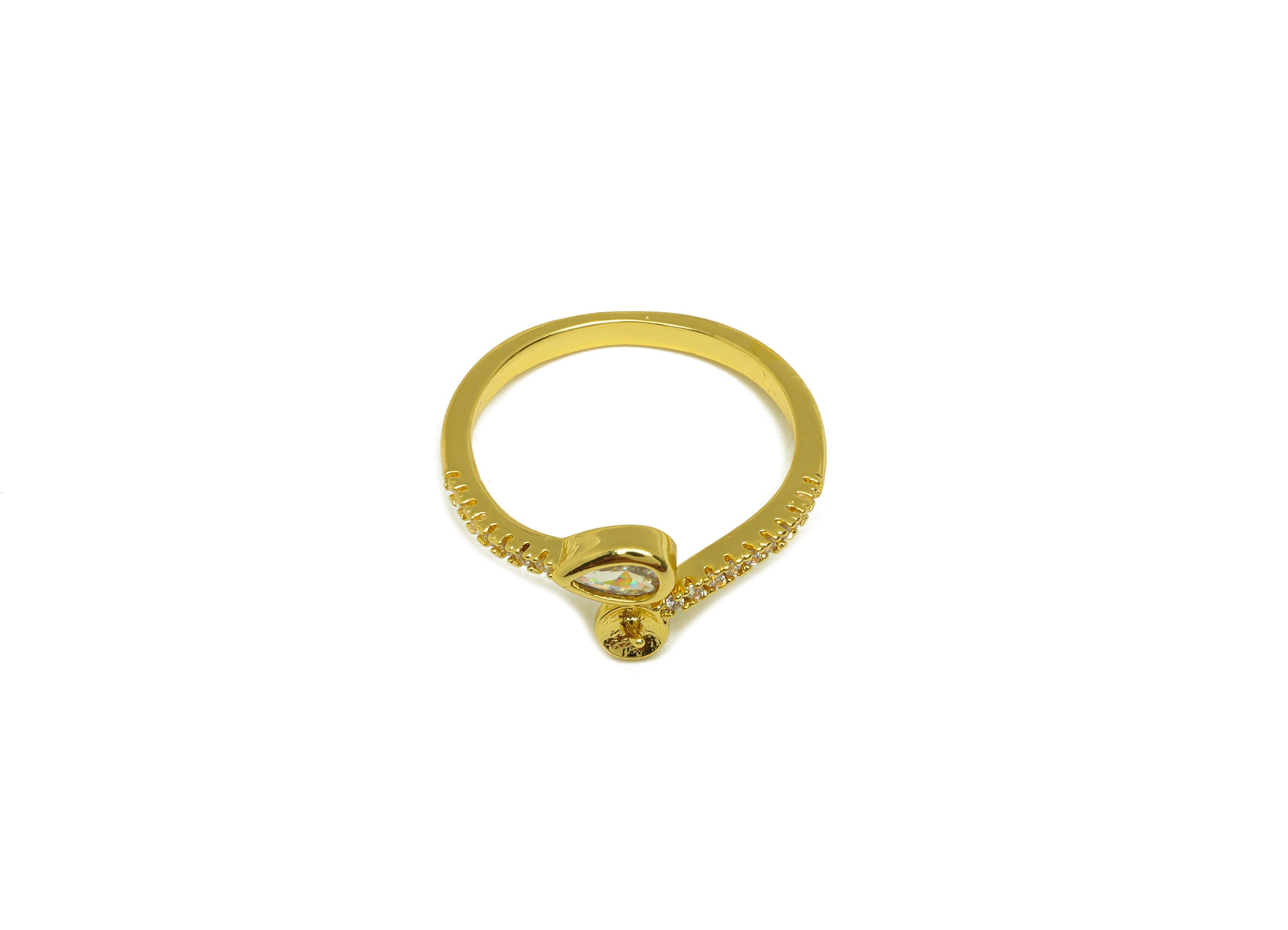 Brass CZ Open Ring - Brass Teardrop Ring - Brass Rings For Pearl - Zircon Adjustable Ring - 18K Real Gold Plating - 20x9.2x1.97mm - RGP6982 - DOMEDBAZAAR