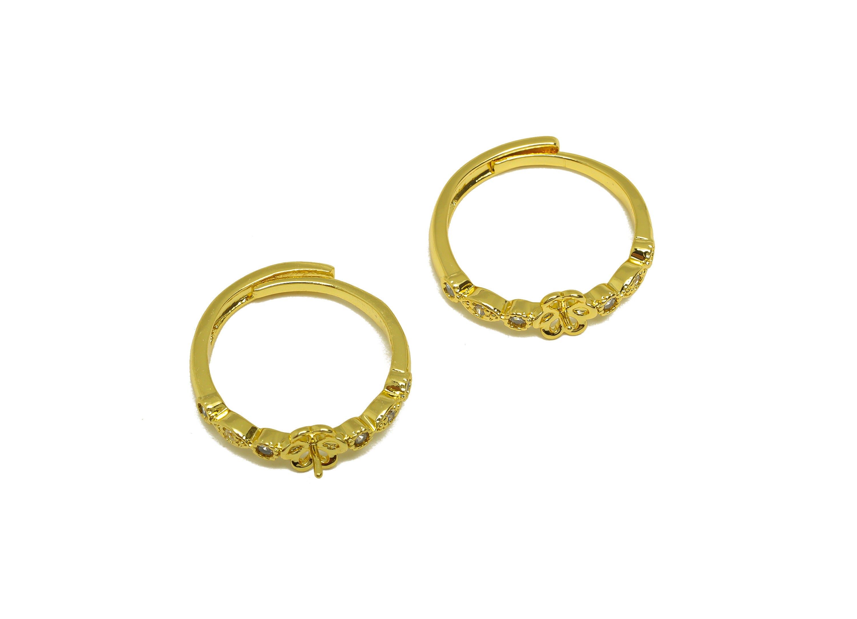 Brass Adjustable Ring - Brass Marquise Ring - Brass Rings For Pearl - Round Zircon Ring - 18K Real Gold Plating - 22.75x5.98x2mm - RGP7010 - DOMEDBAZAAR