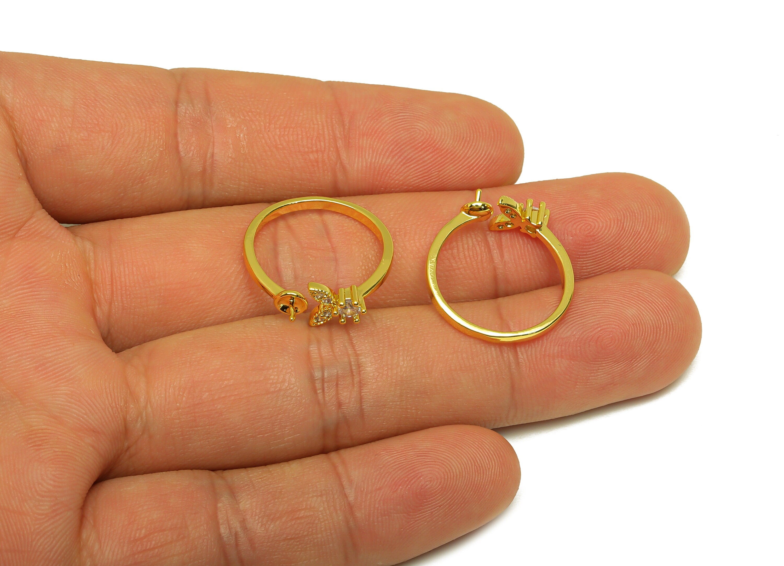 Brass Adjustable Ring - Brass Marquise Ring - Brass Rings For Pearl - Rabbit Zircon Ring - 18K Real Gold Plating - 21.5x7.09x1.9mm - RGP6986 - DOMEDBAZAAR