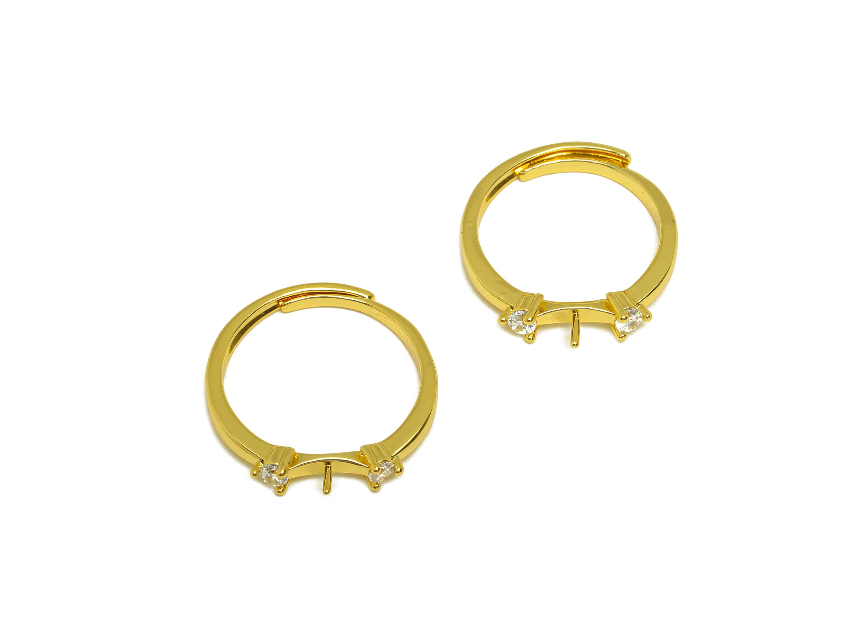 Brass Adjustable Ring - Brass CZ Ring - Brass Rings For Pearl - Brass Cubic Zircon Ring - 18K Real Gold Plating - 22.19x3.32x1.9mm - RGP7014 - DOMEDBAZAAR