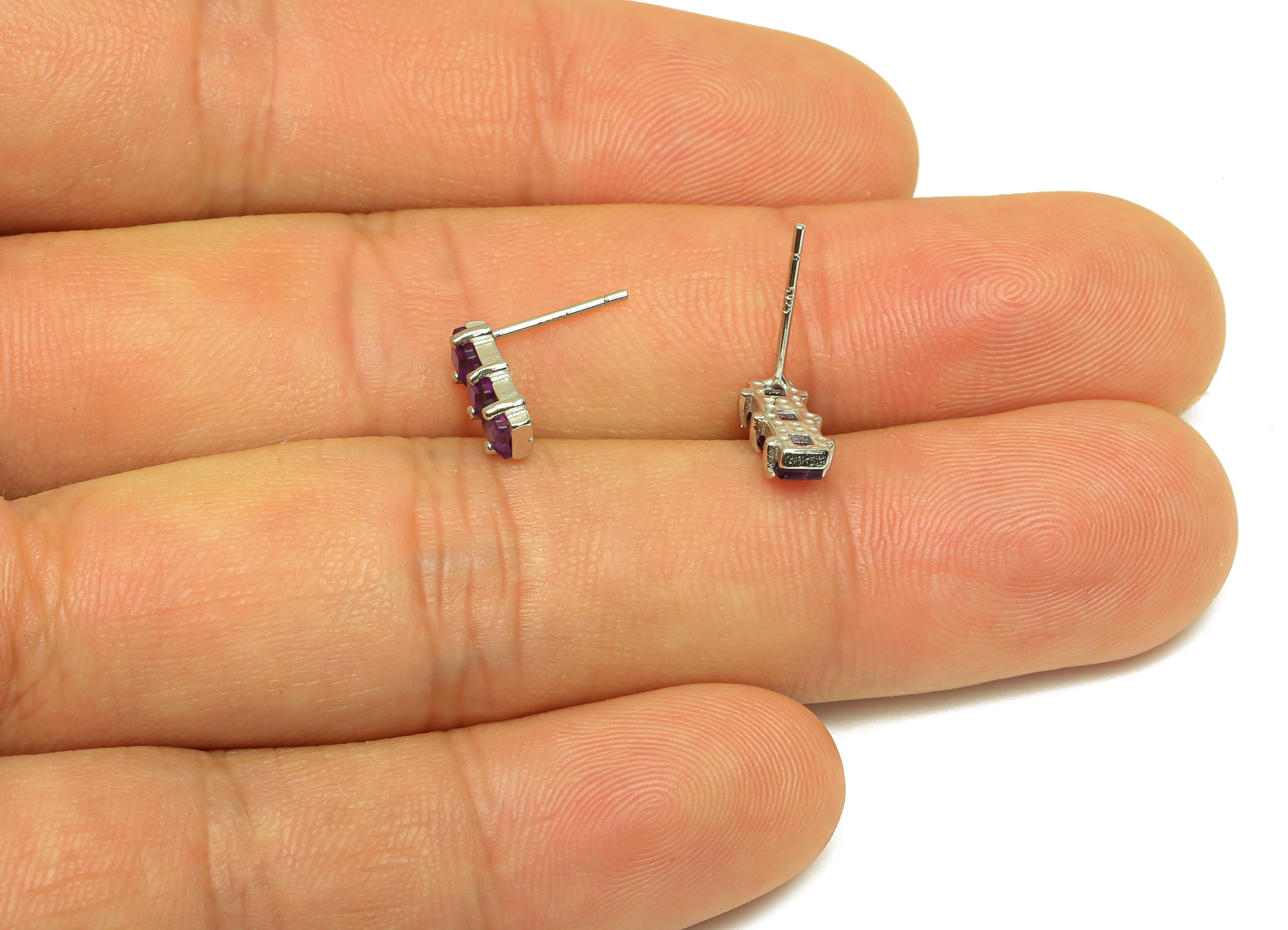 Brass Rectangle Earring Stud - Brass Earring Post - Amethyst Earring Post - Brass Stud - Silver Tone Plating - 13x4x0.7mm - RGP7249 - DOMEDBAZAAR